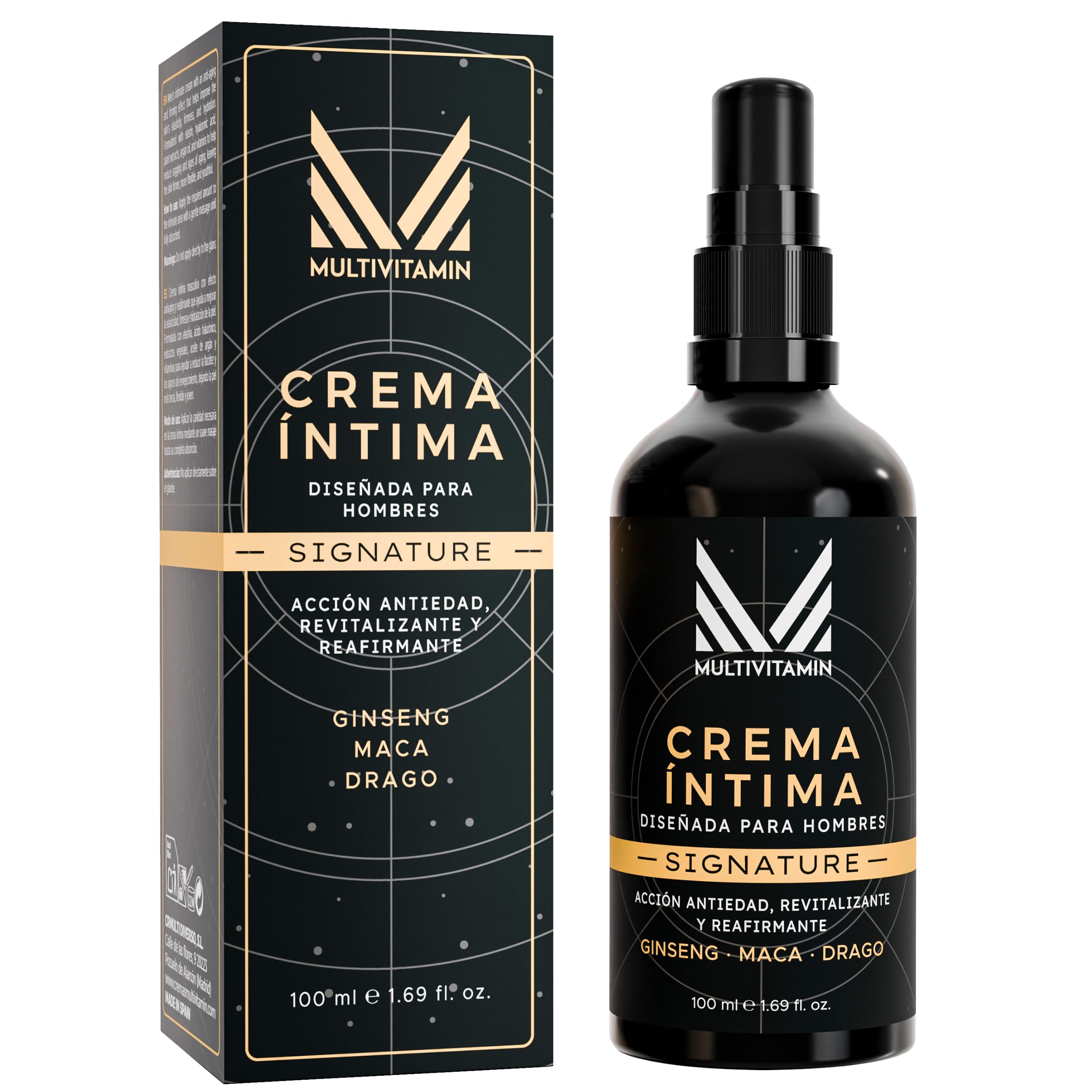 Crema Intima Hombre, 100 ml | Con Ginseng + Maca + Sangre de Drago | Crema Rejuvenecedora Intima Para Pene y Testículos | Acción Revitalizante y Reafirmante | Fabricada en España - Multivitamin