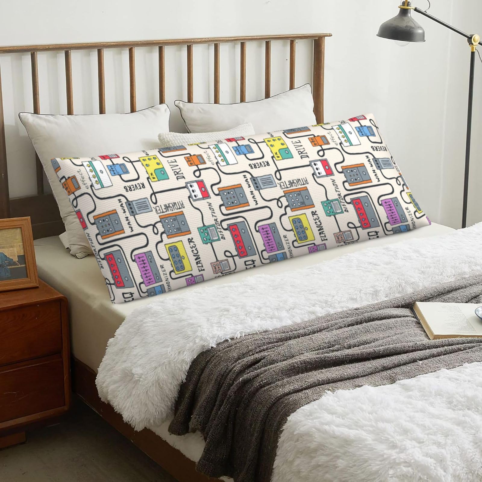 Color Guitar Pedals, Body Pillow Cover with Zipper,Long Body Pillowcase 20 x 60 in