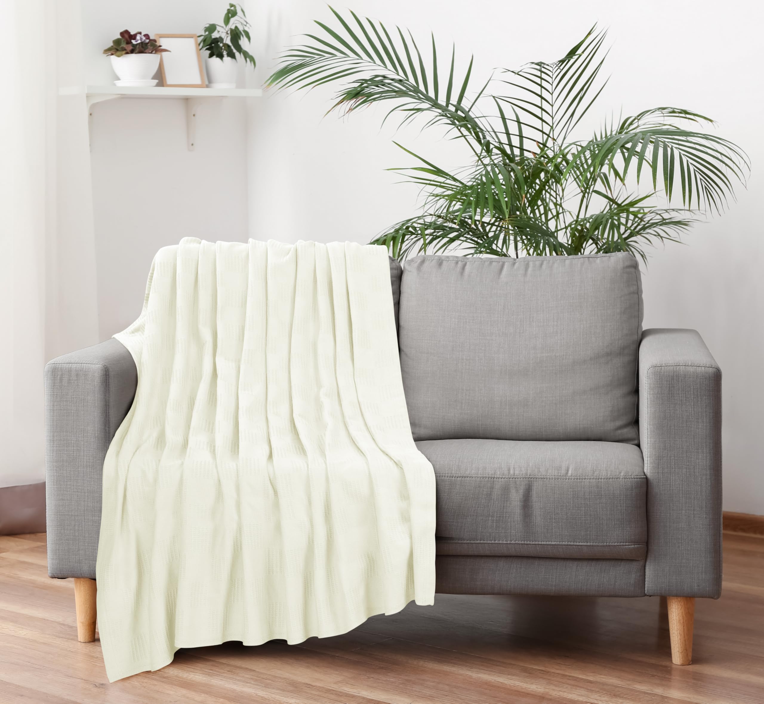 Utopia Bedding - Manta térmica 100 % algodón, 350 g/m², ligera, suave y transpirable para todas las estaciones, tamaño king, 228,6 cm x 274,3 cm, color marfil