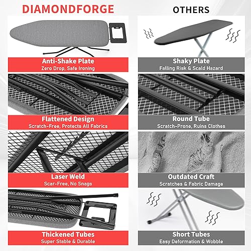 Miniatura 5 de Tabla de planchar con soporte de hierro estable y 7 alturas ajustables, tabla de hierro de tamaño de 43 x 13 pulgadas con cubierta resistente al