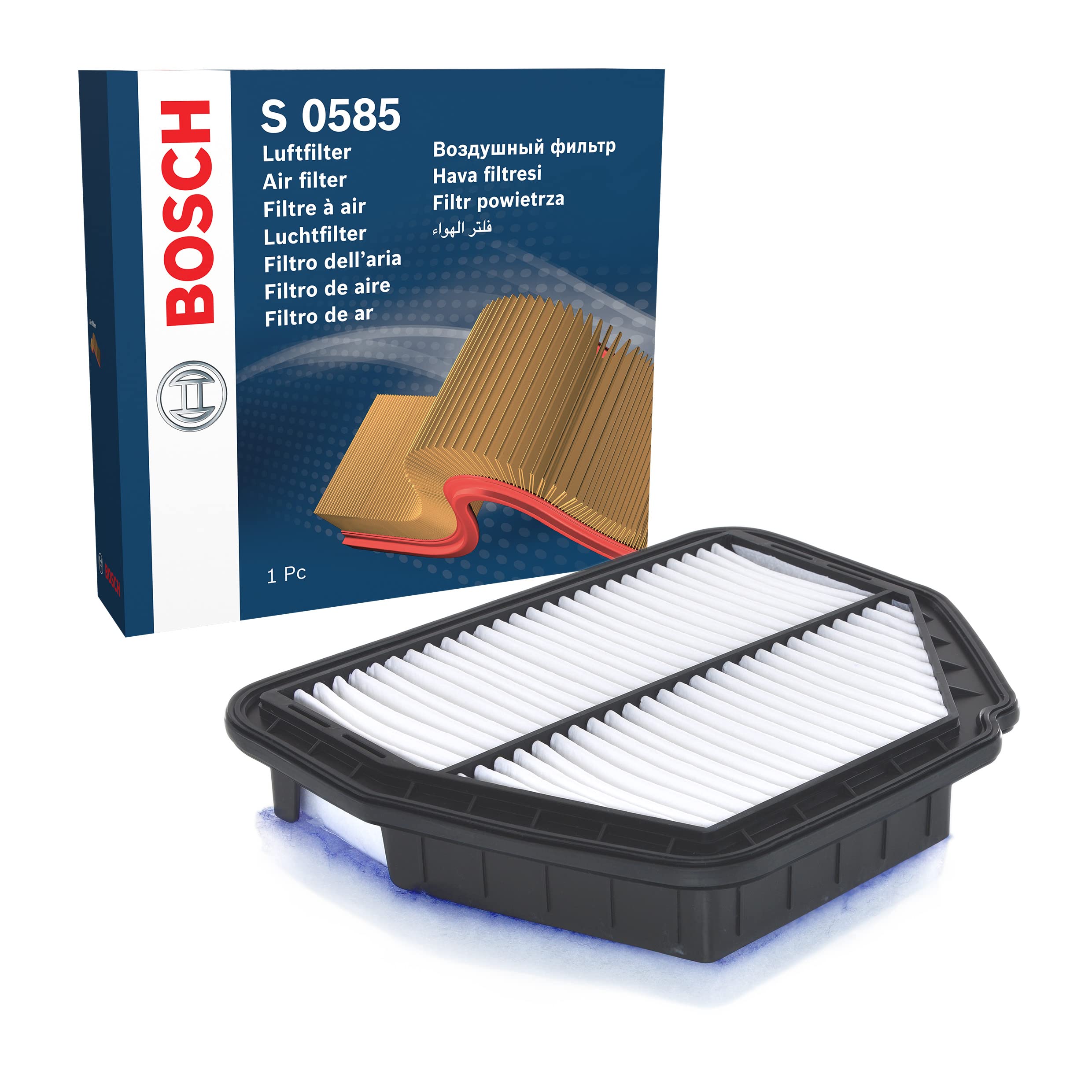 Bosch Filtro Aria S0585 – Trattiene Particelle E Sporco, Resistente A Umidità E Calore, Sostituzione Auto, Qualità Premium