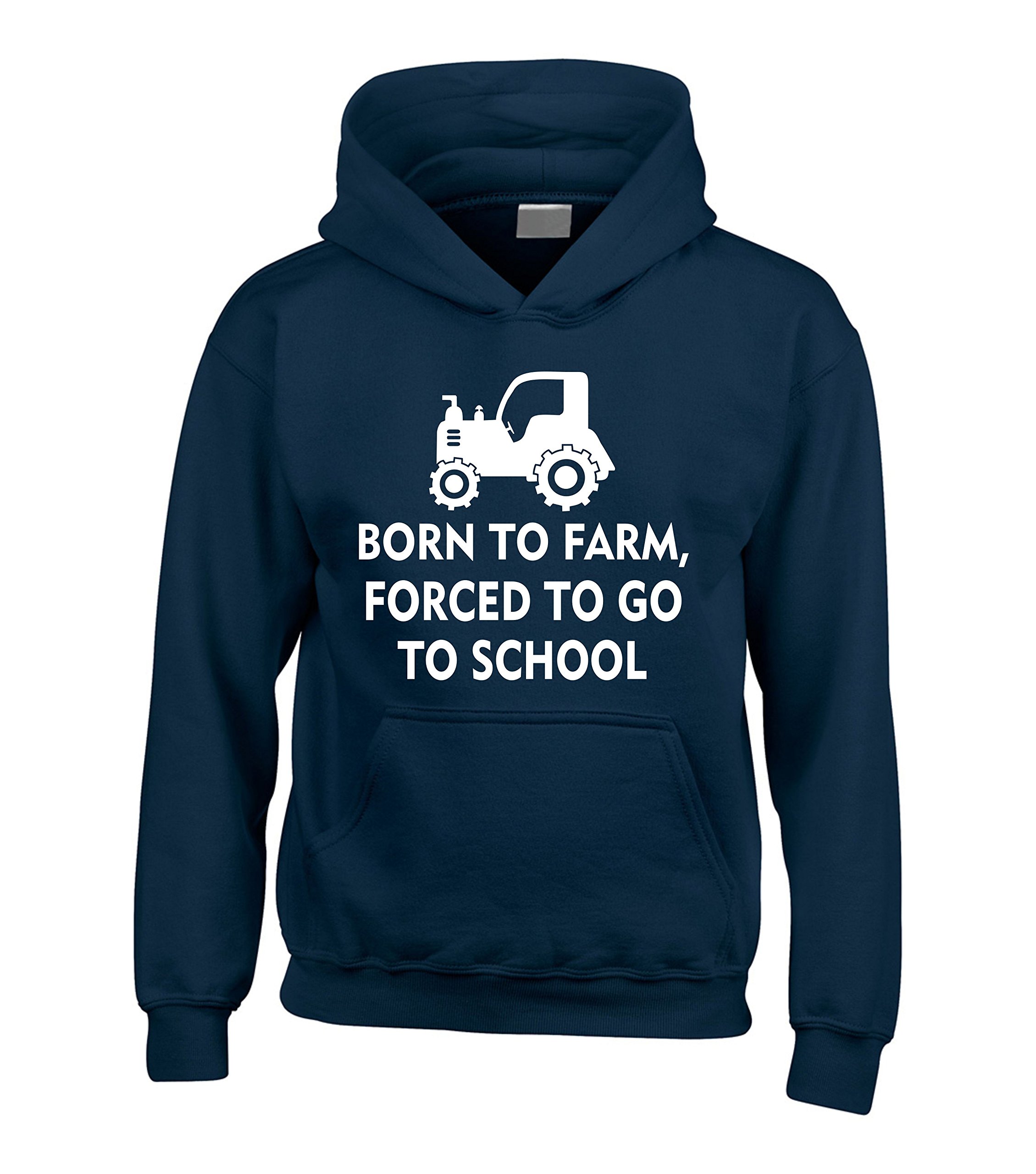 Edward Sinclair | 7-8 years | NAVY Hoodie | Born to Farm Forced to go to School | White print