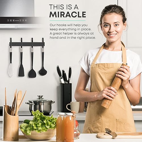 Miniatura 9 de Perchero de pared negro mate con 4 ganchos dobles para colgar, ganchos rústicos de acero inoxidable SUS304 de 12 pulgadas, para sombrero, ropa,