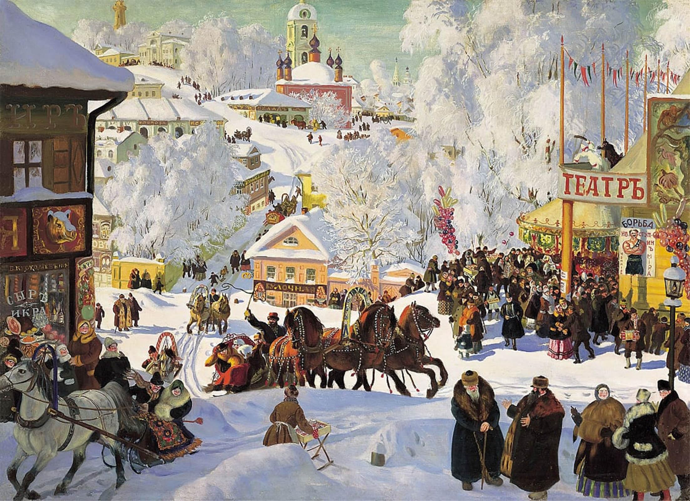 ARTXLXXBN Famous Prints Artwork Pictures Poster Painting Art Shrovetide by Boris Mikhailovich Kustodiev Artwork Landscape Pictures for Home Decor 60x90cm