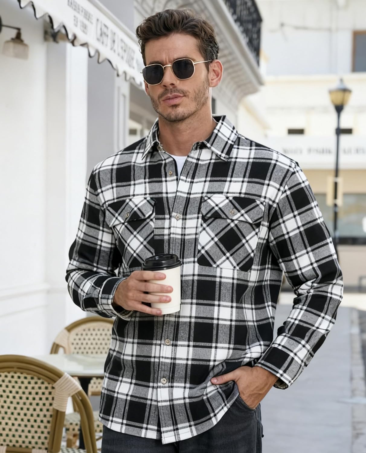 EKLENTSON Men's Flannel Shirts Lightweight Cotton Button Down Long Sleeve Shirt Casual Plaid Pocket Shirts Outdoor Work - Image 2