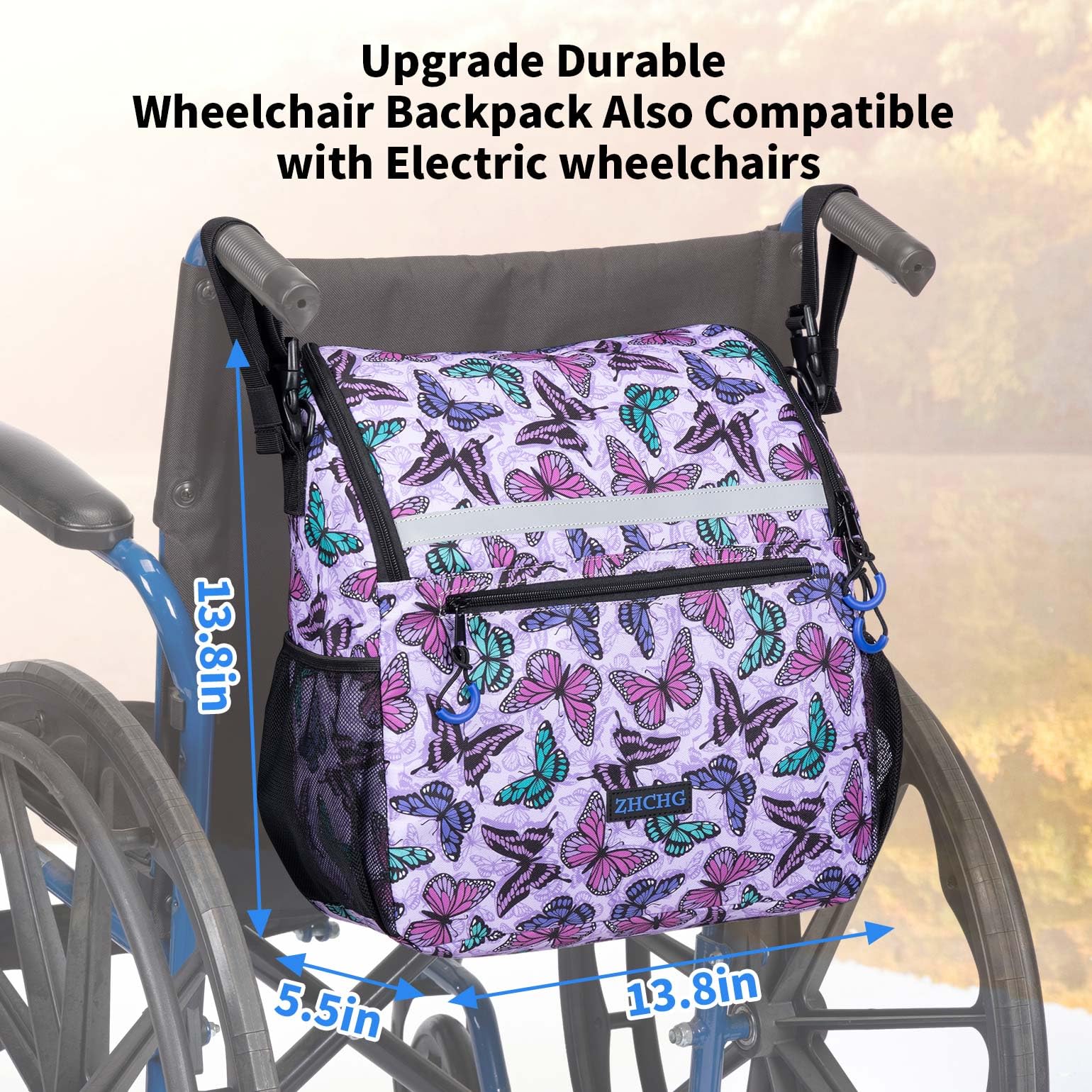 ZHCHG Bolsas para silla de ruedas, mochila para silla de ruedas con soporte para tazas, bolsas para sillas de ruedas para colgar en la parte posterior, accesorios para sillas de ruedas eléctricas