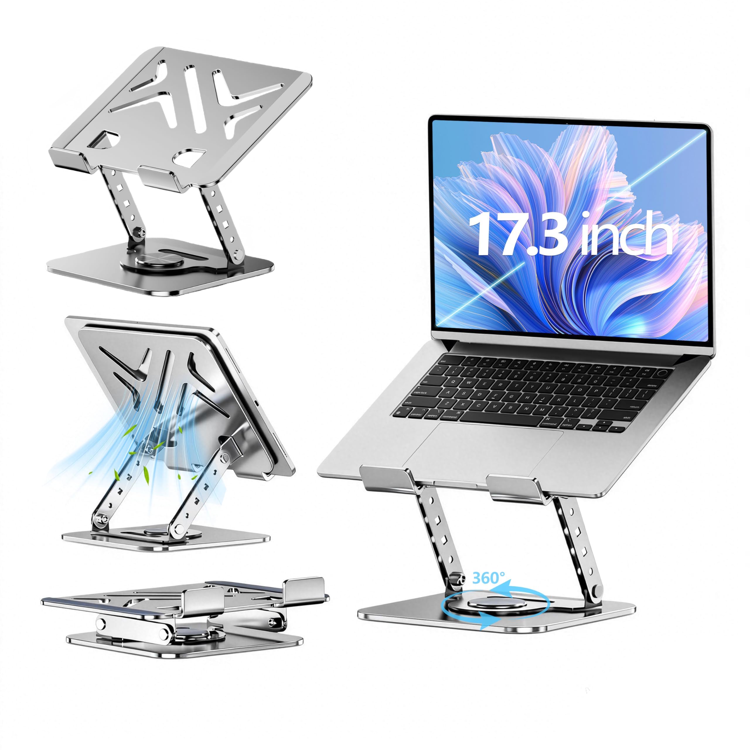 Supporto per computer portatile, regolabile in altezza/angolo, ergonomico e stabile, adatto per notebook da 11 a 17", ideale per ufficio/lavoro da casa, grigio