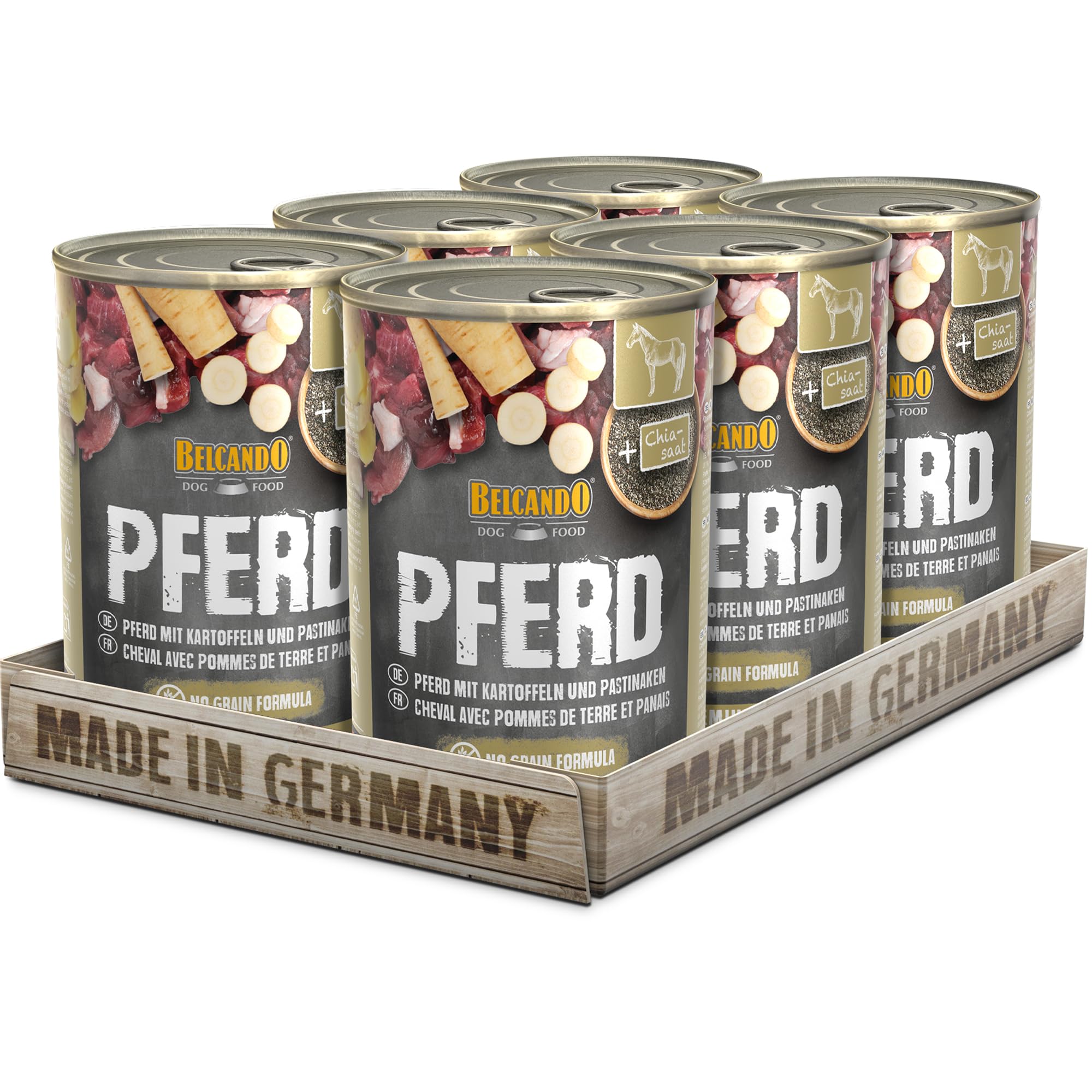 BELCANDO Nassfutter für Hunde | Pferd mit Kartoffel, 6X 400g Dose