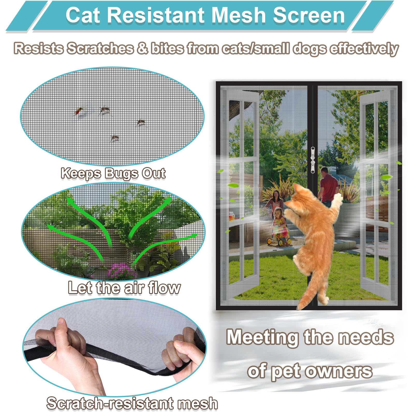 MAGICDOOR Moustiquaire Fenêtre Renforcée pour Chat 180x165cm, Noir