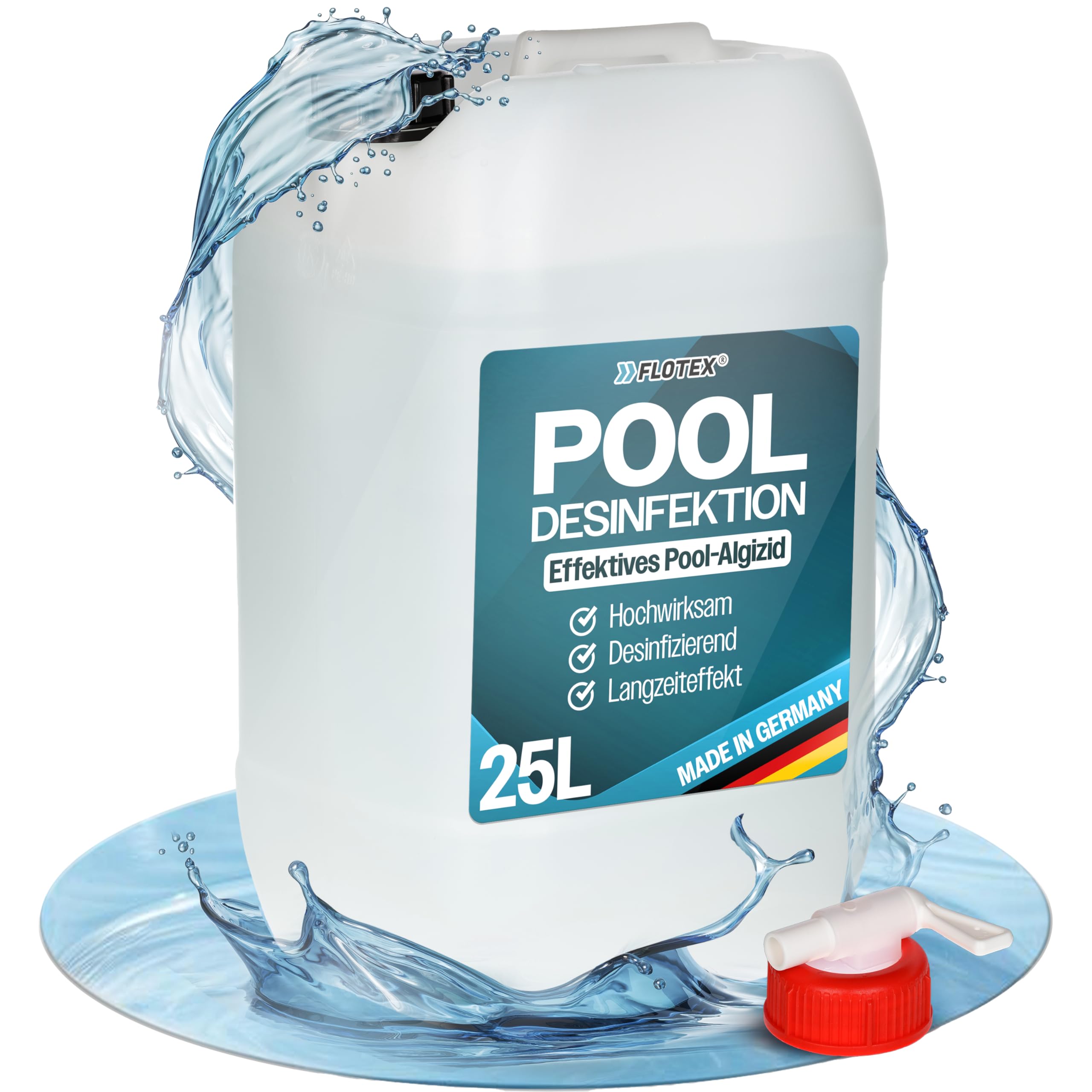 Désinfection de Piscine 25L - Algicide Liquide pour Piscine I Anti-Algues Piscine avec Effet Clarifiant | Anti-Algues Piscine | Nettoyant Désinfectant Contre Les Algues