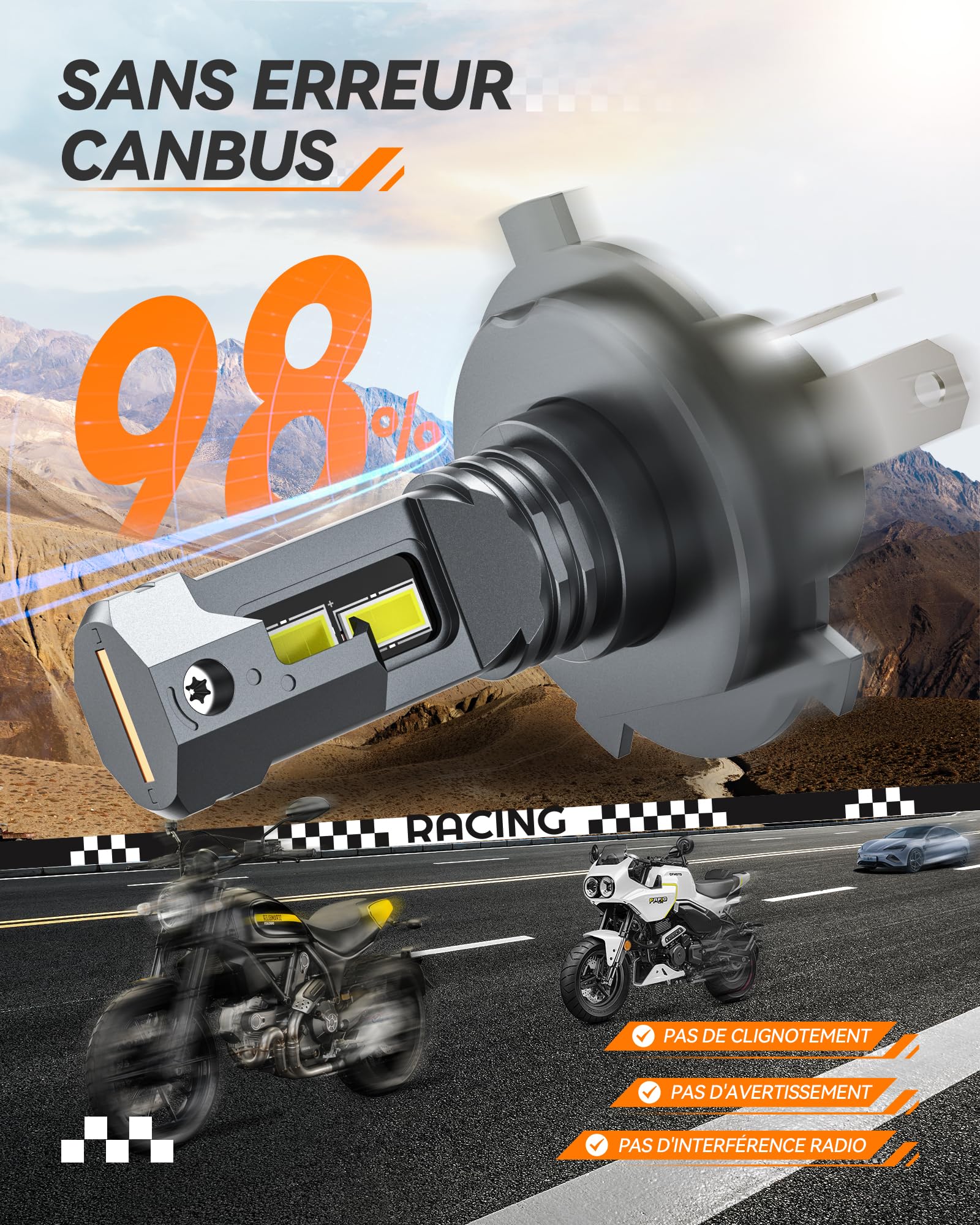 Zethors Ampoule H4 LED Moto 30W 6000K Blanc LED H4 9003 HB2 Phare de Moteur Professionnel Faisceau Haut/Bas pour Motos, Voitures DC9-16V, Démarrage Rapide, Anti-vibration, étanche IP68, Plug and Play