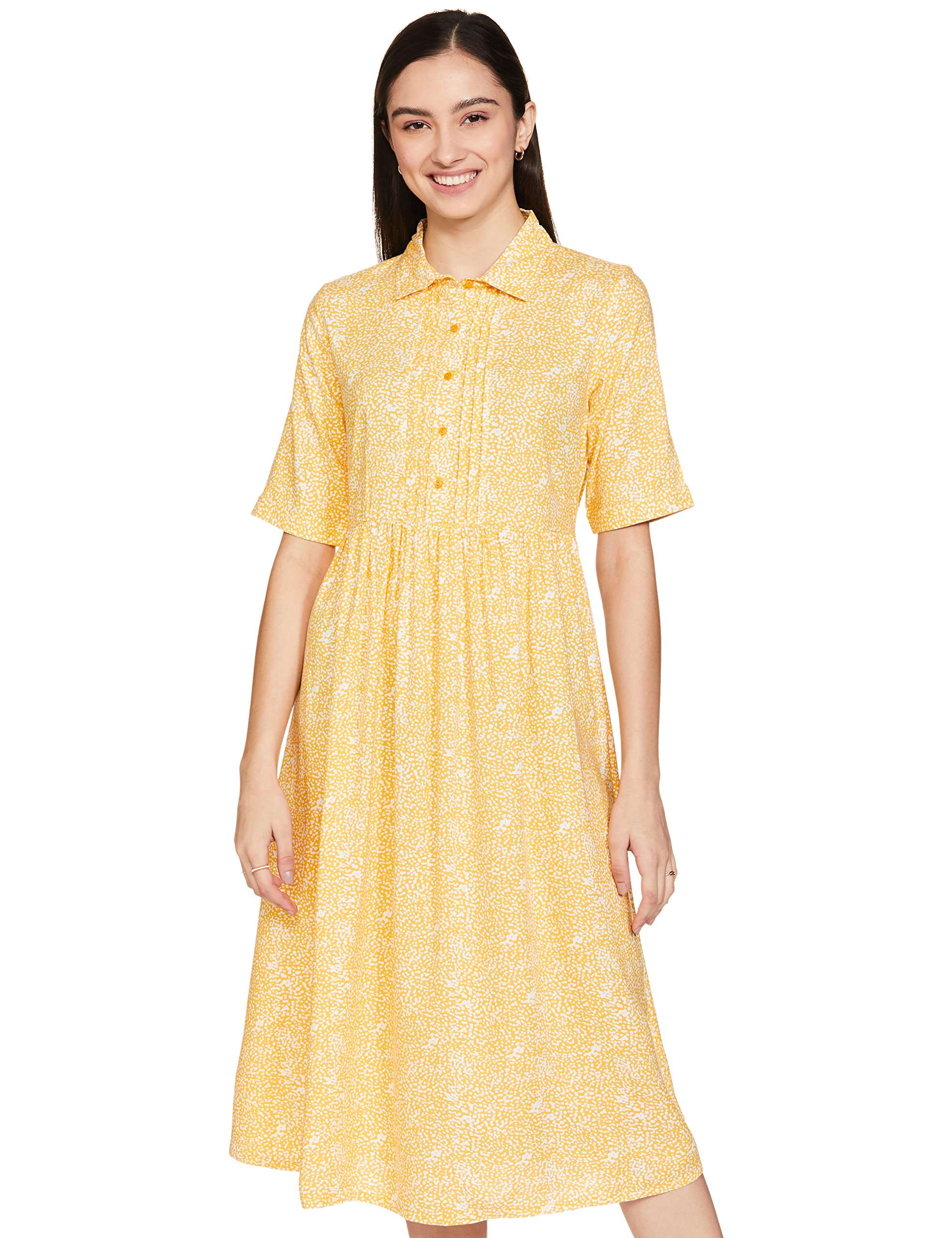 Amazon Brand - Symbol Women's Rayon Fit and Flare One Piece Midi Length Dress | Available in Plus Size