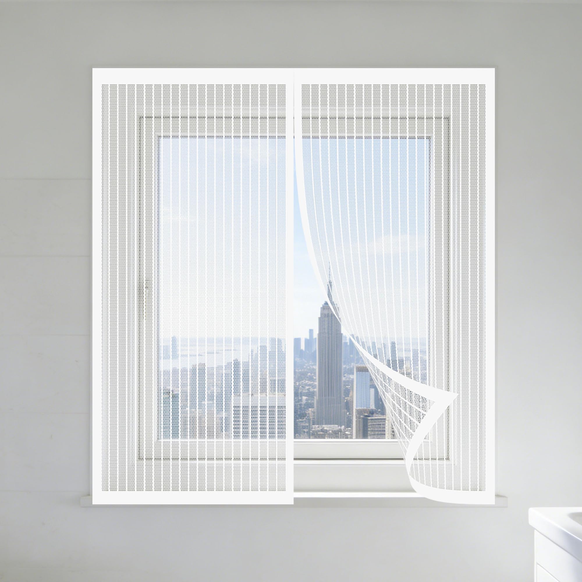 Magnetic Fly Screens Windows 165 x 135 cm with Selfadhesive Adjustable DIY Window Fly Screen with Installation Accessories for Windows Doors and Patio Screens, White