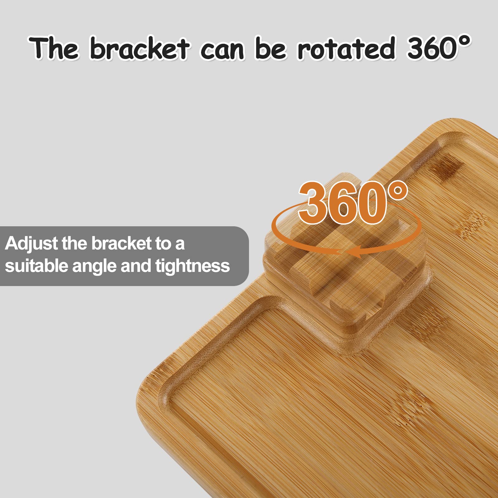 Hakkensuru Couch Arm Table, 13 inch Sofa Clip on Tray Table, Foldable Couch Tray with 360° Rotating Phone Holder, Bamboo Wooden Side Tables for Home Drinks/Snacks/Fast Food(Natural, Bamboo)