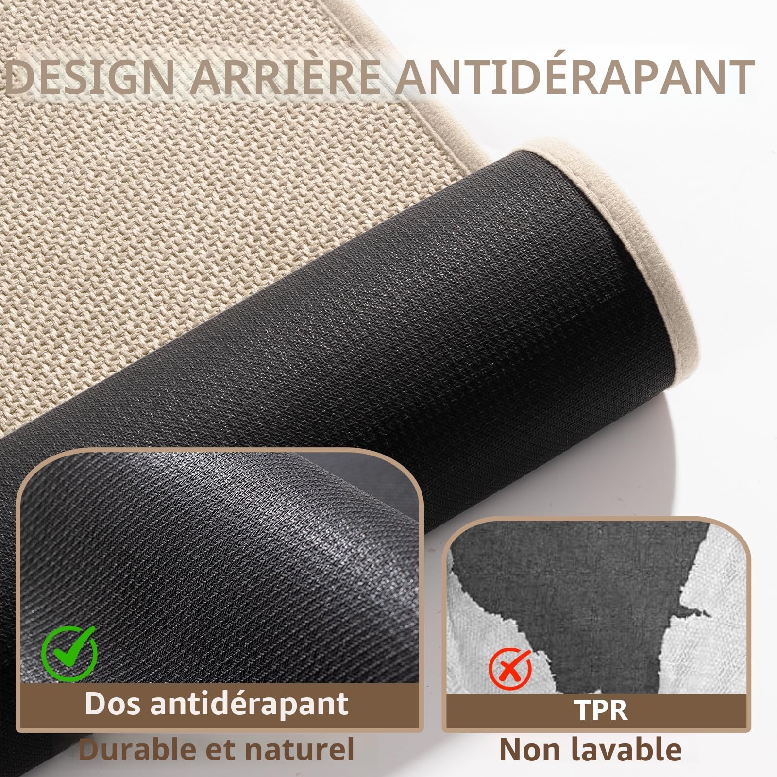Tapis de bain antidérapant Chakme 43 x 61 cm caoutchouc lavable Beige
