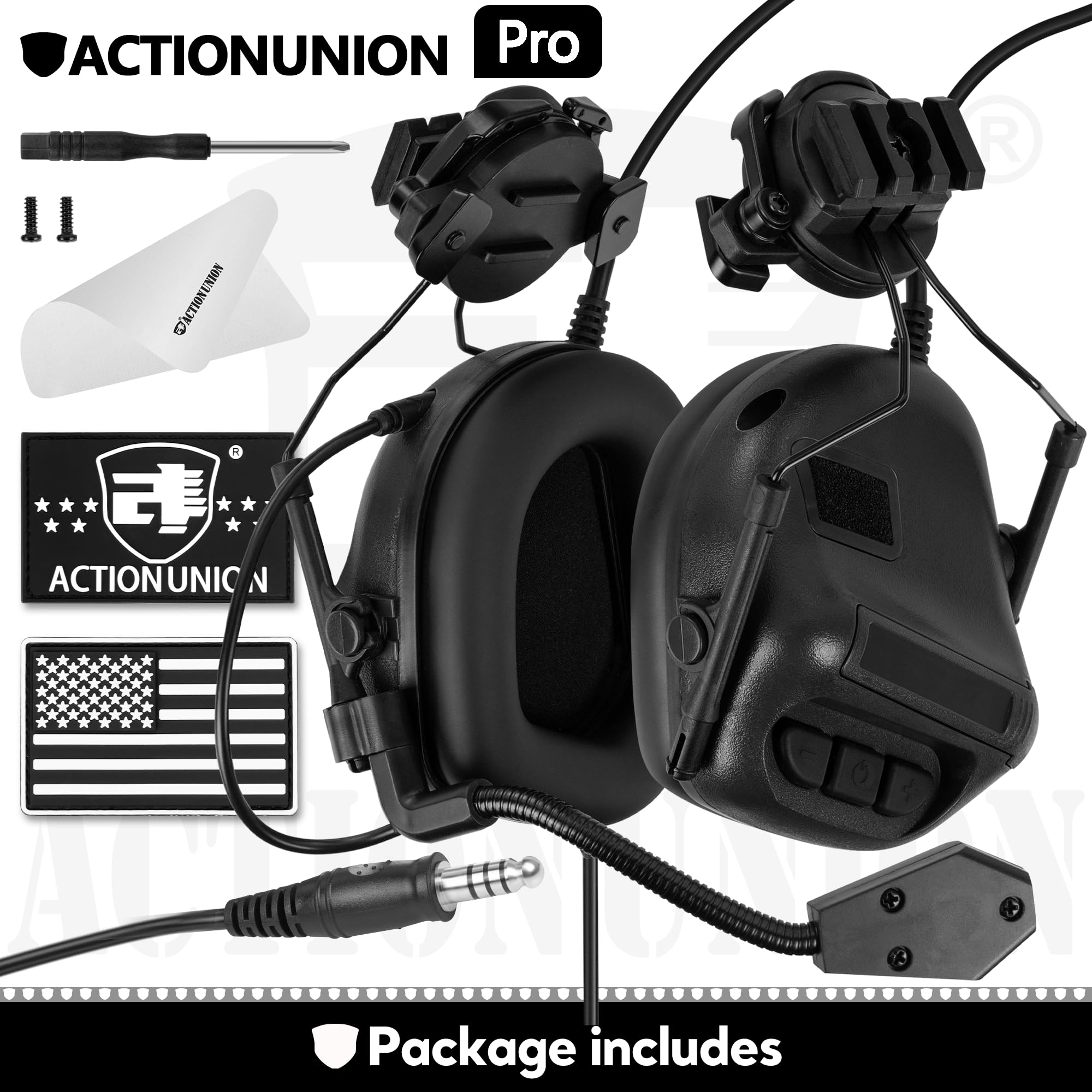 ACTIONUNION Auriculares tácticos Pro con cancelación activa de ruido para casco Airsoft Fast (negro)