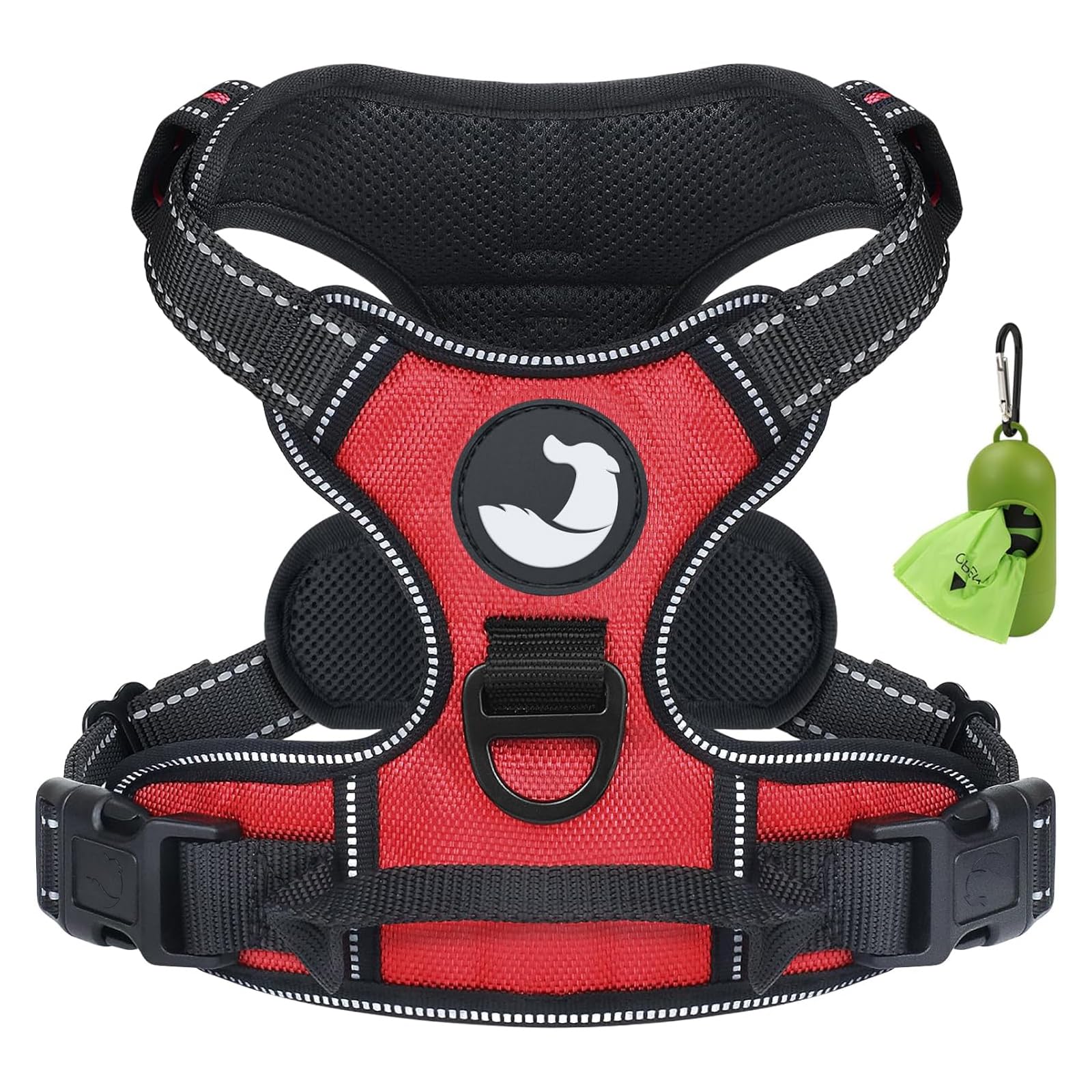 Joytale Dog Harness Medium No Pull Harness for Dogs with 2 Leash Clips, Adjustable Soft Padded Dog Harness Reflective with Easy Control Handle for Walking and Training, Red, M