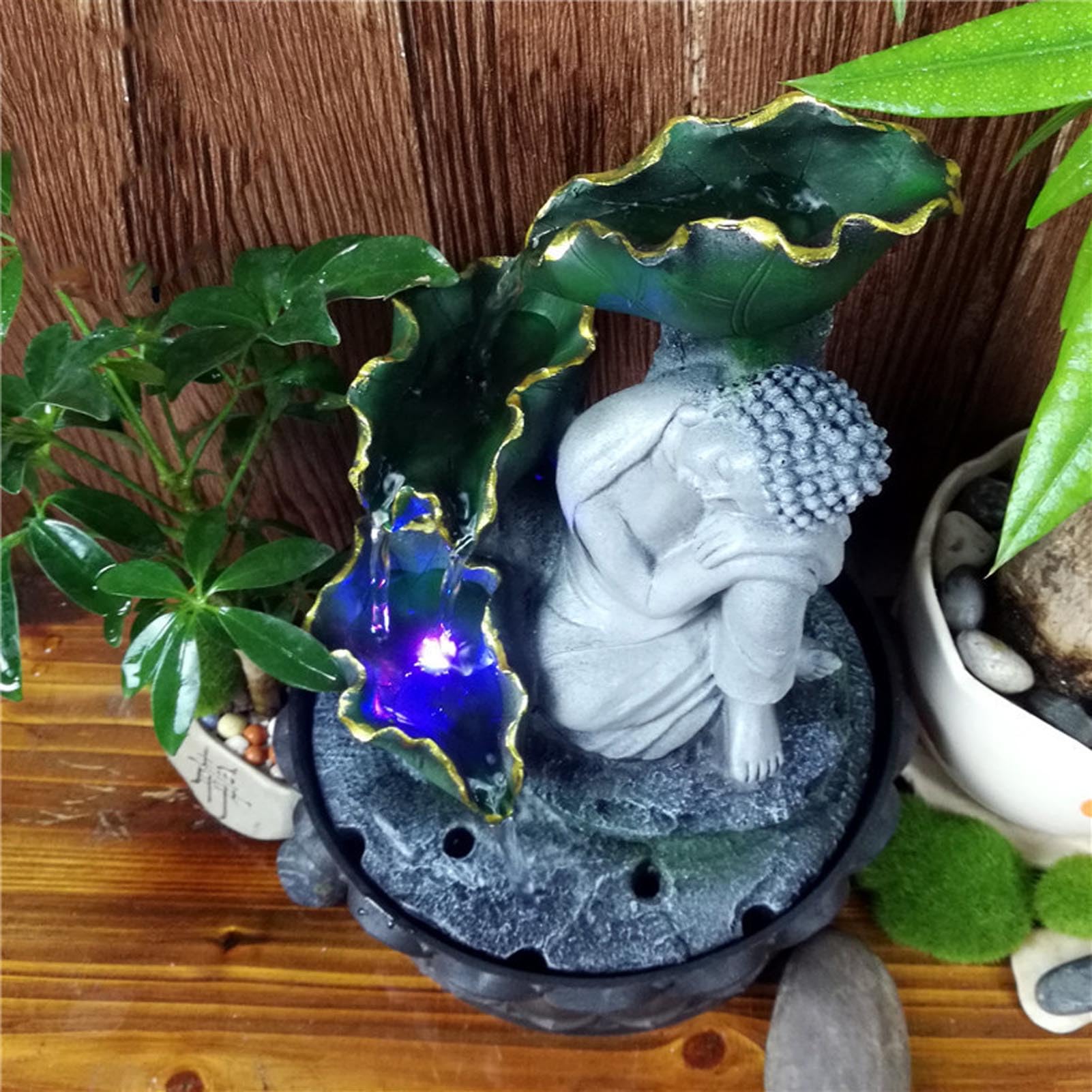 Buddha Seduto Meditation Fontana da interni, cascata, fontana da tavolo per interni Zen Meditazione, decorazione rilassante per casa, ufficio, camera da letto,Grigio,Buddha C