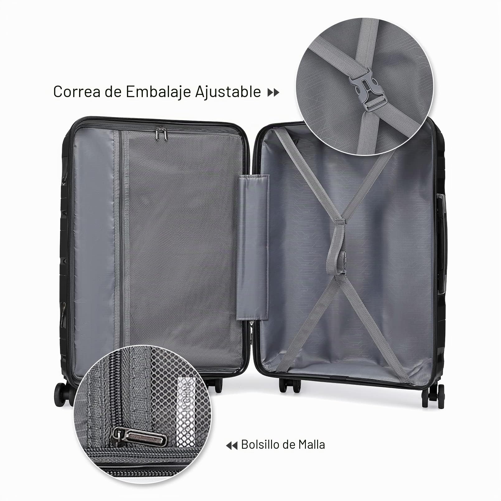 Kono Maleta de Cabina Grande 76cm Maleta de Viaje Ligera Portátil con Cerradura TSA Resistente(100L,Negro)