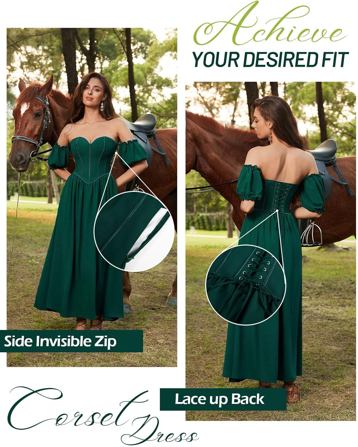 Scarlet Darkness Women Off Shoulder Corset Dress Sweetheart Fishboned Puff Sleeve Renaissance Dress - Image 4