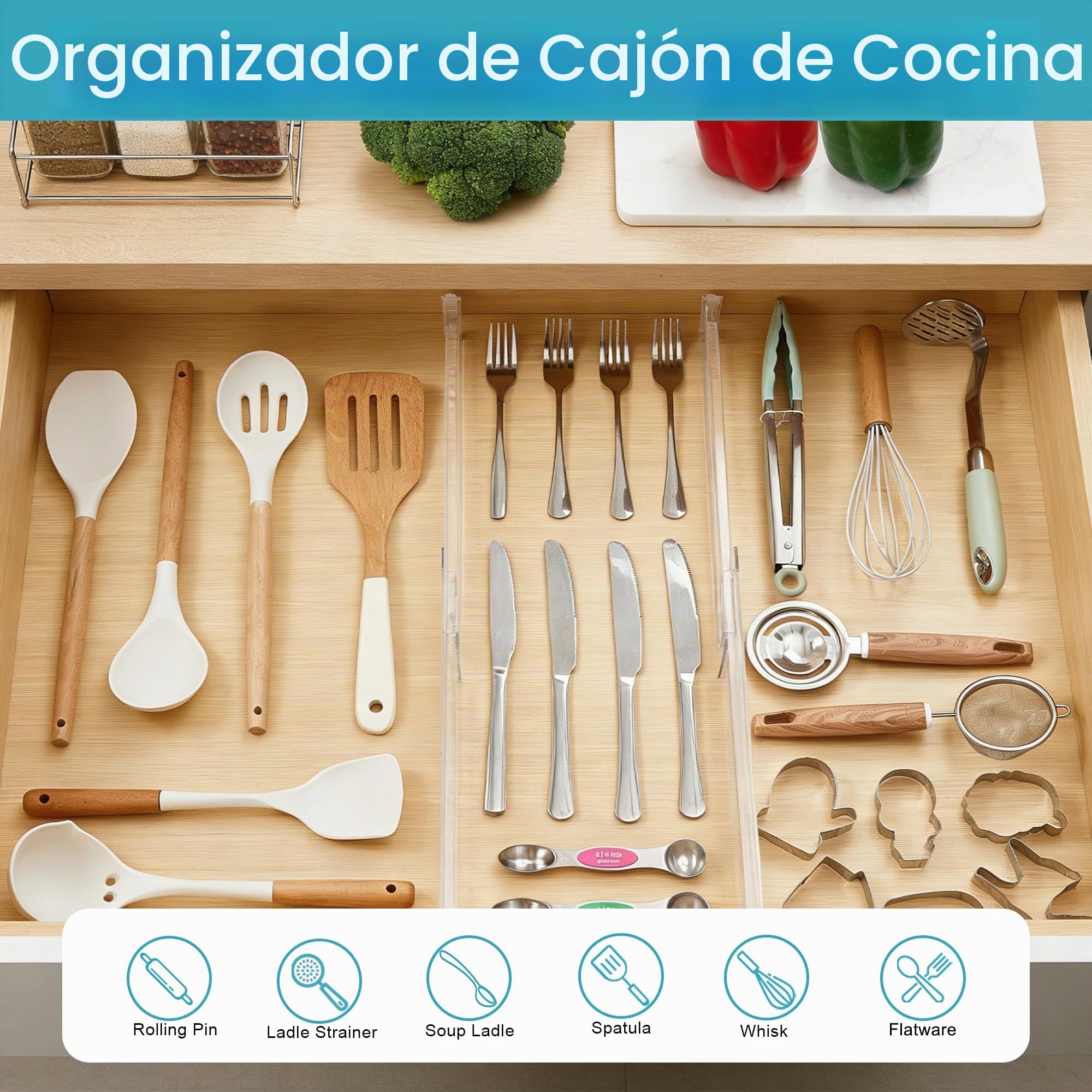 Vtopmart 8Pack Separador de Cajones, 5.9 Cm de Alto, 32.76–54.35 Cm, Organizador de Cajones de Cocina Ajustable y Expandible, Separadores de Organizador de Plástico Transparente para Ropa Interior