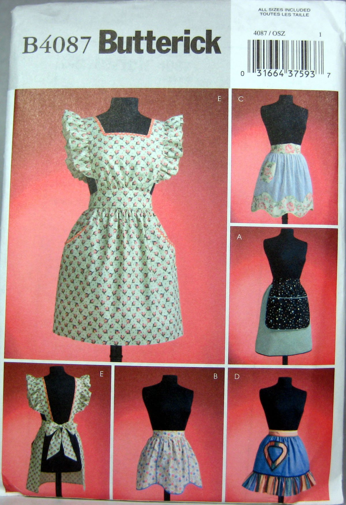 BUTTERICK PATTERNS B4087 1950S Vintage Aprons