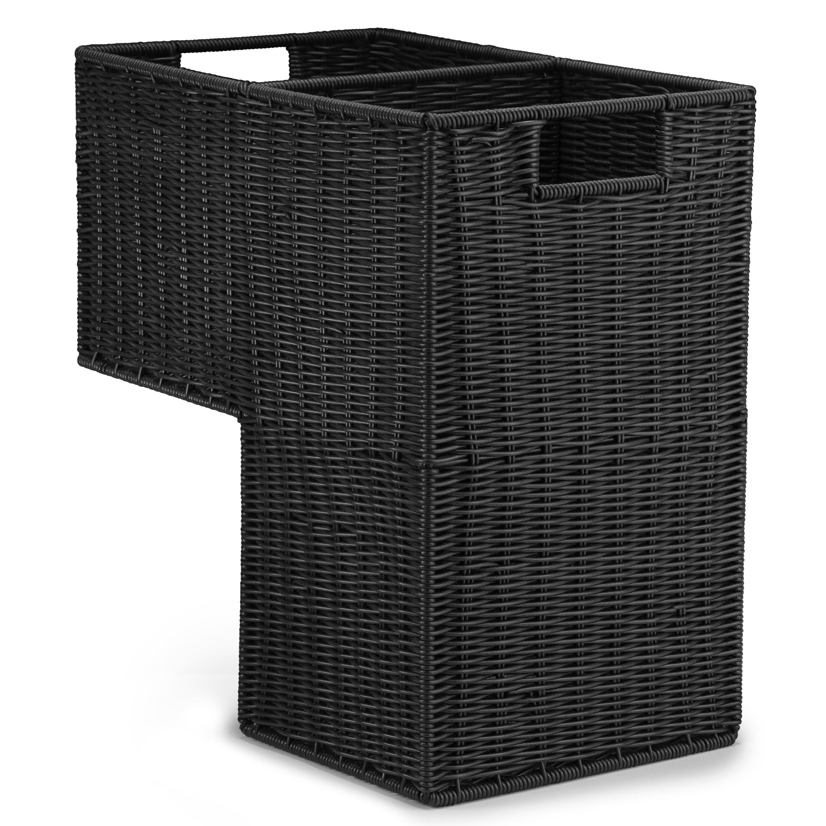 Woodluv L-Shape Large Polypropylene Step Basket With Insert Handle, Step Tidy Storage Basket, Bin for Laundry, Toys, Household Items, Staircase Storage Basket Organiser, Black, 38 x 20 x 40 cm