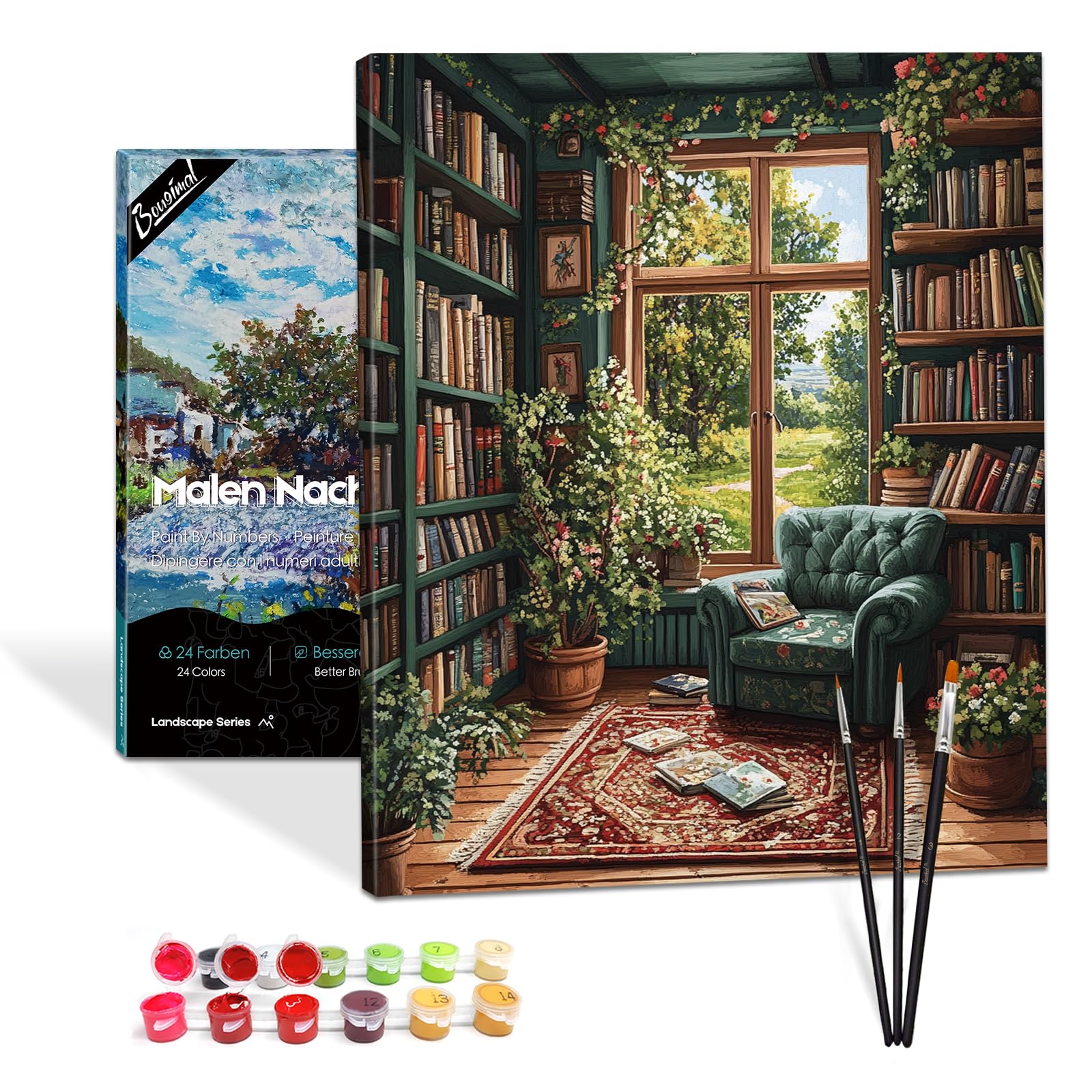 Bougimal Pintura por Números Adultos Paisaje con Pinceles y Pinturas Acrílicas - 40 x 50 cm, Sin marco, Librería 2 — view 30