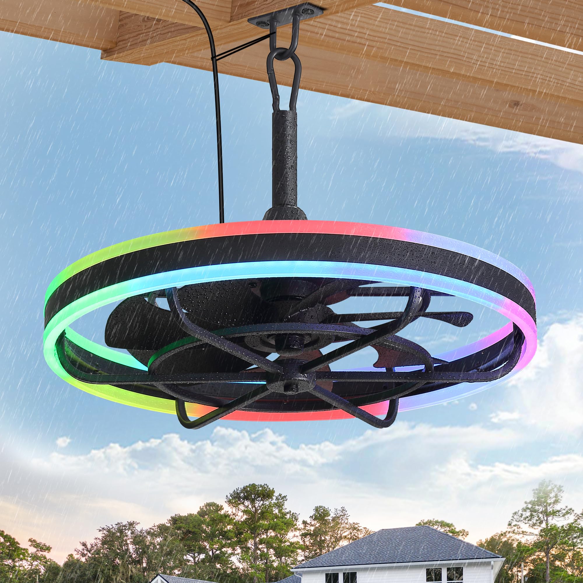 Photo 1 of LEDIARY 24” Outdoor RGB Ceiling Fans with Light, IP65 Waterproof Gazebo Fan