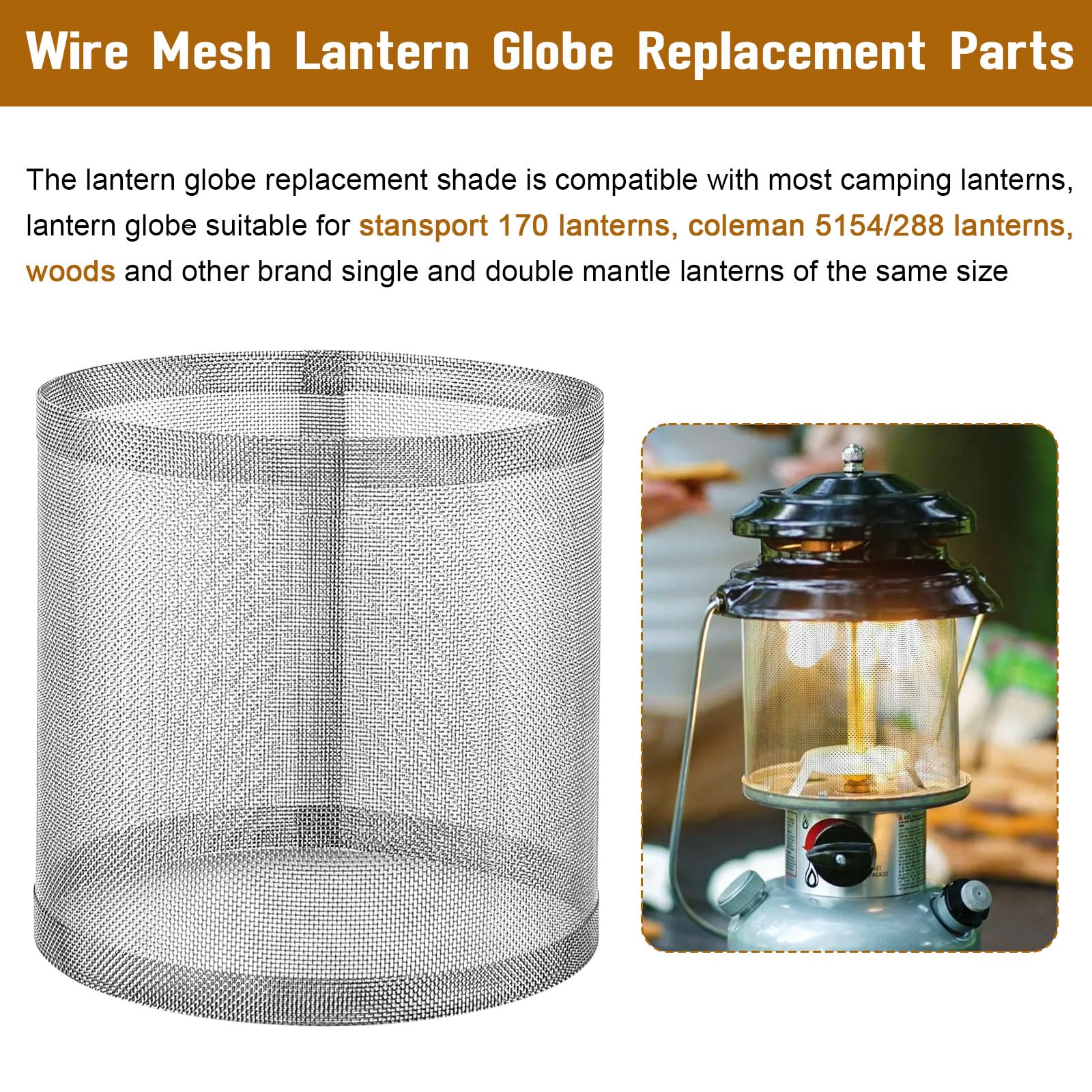 Lantern Globe Replacement for Stansport/Coleman Fueled Camping Lantern Replacement Part Glass Globe, Wire Mesh Lantern Globe Fit Stansport Model #170, Coleman 288/5154, 4.38