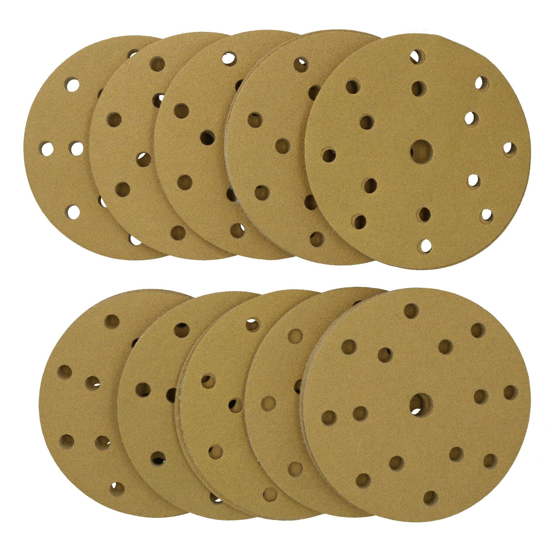Discos de lijado de 150 mm, óxido de aluminio abrasivo, grano 120, gancho de 15 agujeros + bucle, 200 unidades