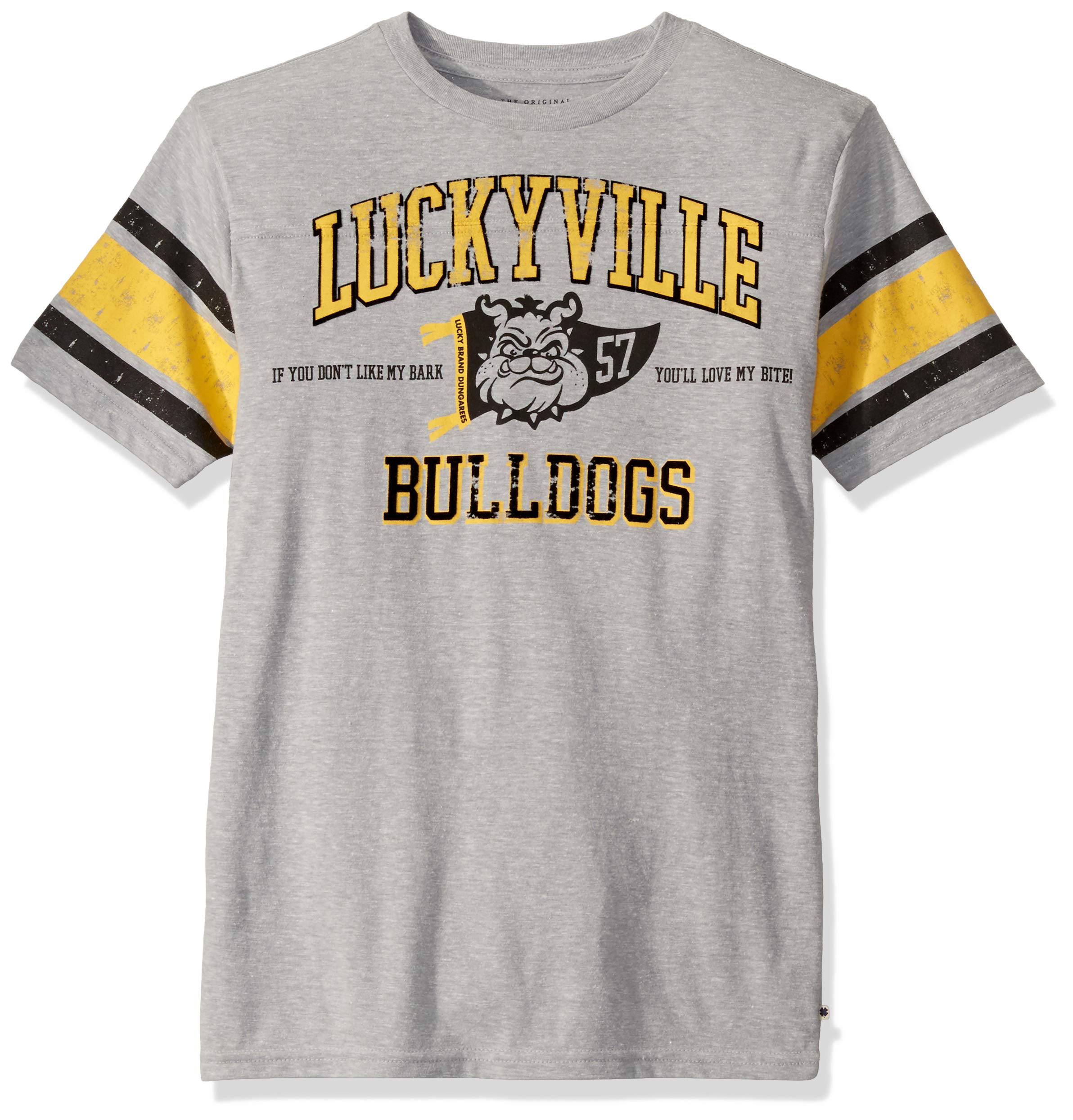 Lucky Brand Boys' Short Sleeve Legacy Crew Neck T-Shirt, Varsity Oxford Grey CA22, 14-16
