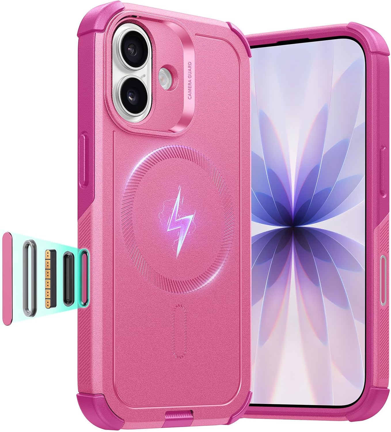 ESR for iPhone 17 Case, 7X Military-Grade Drop Protection, Shock-Absorbing Rugged Cover with Camera Control Button, MagSafe Accessories Compatible, Cyber Series, Rosy Pink iPhone 17 A-Pink