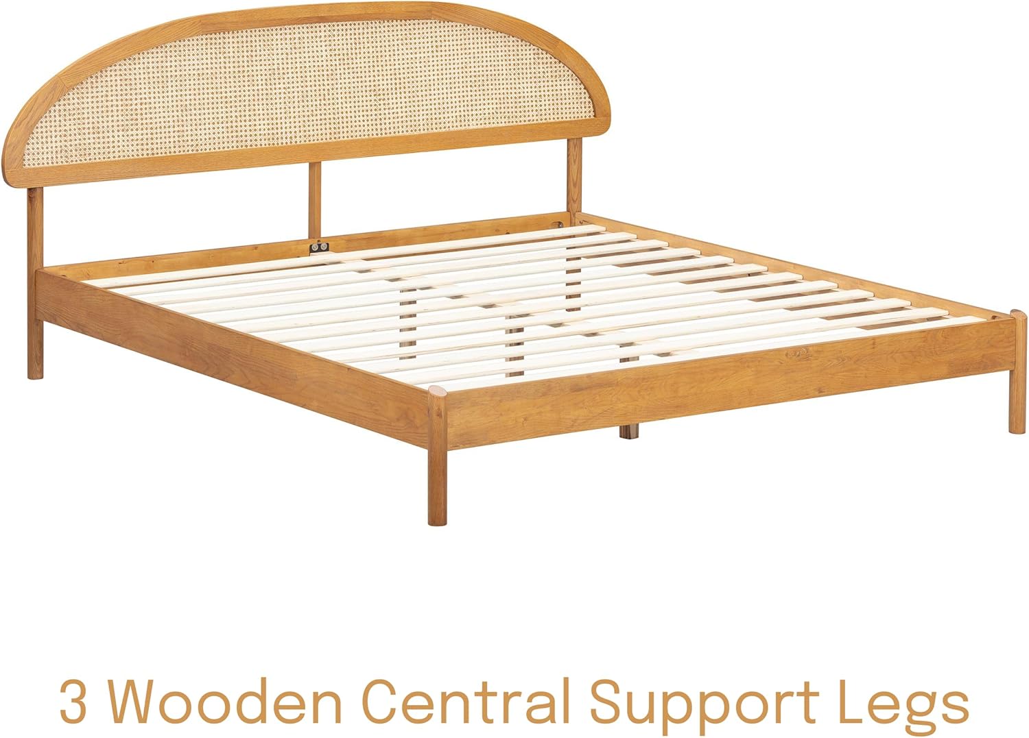 NTC Gem Wooden Bed Frame with Headboard and Natural Rattan, Solid Oak/Rubber Wood Foundation with Silent Slats, 1000 Lb Capacity, Effortless Assembly (Natural Cane - Rustic Oak, King)