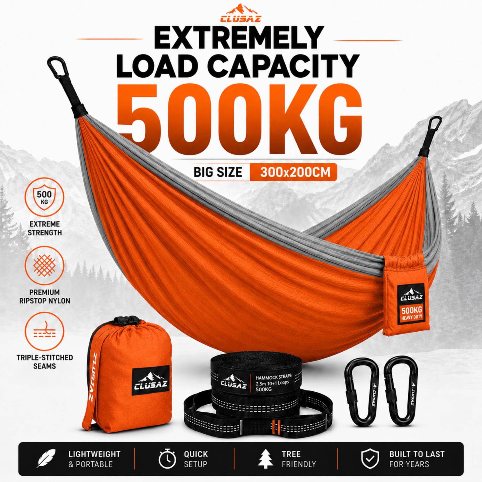 Hamaca Doble Paracaidas 300 X 200cm, con 2 Correas para Árboles, 2 Mosquetones, 2 Persona Colgante Hamacas, Portátil Plegables Camping Accesorios para Camper Furgonetas, Playa, Viaje