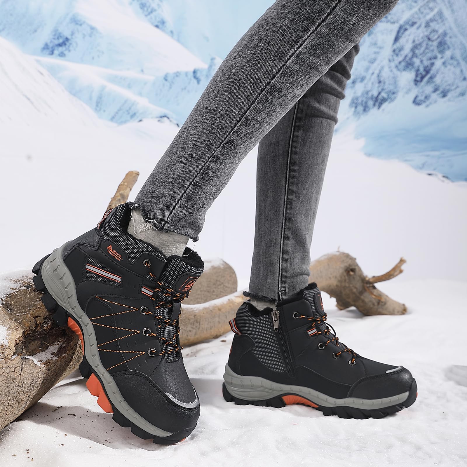ASTERO Botas Niño Invierno 31-38 Hebilla de Acero Algodón Zapatillas Trekking Senderismo Niño Botas Nieve Niño para Botas Montaña Niño Negro 36