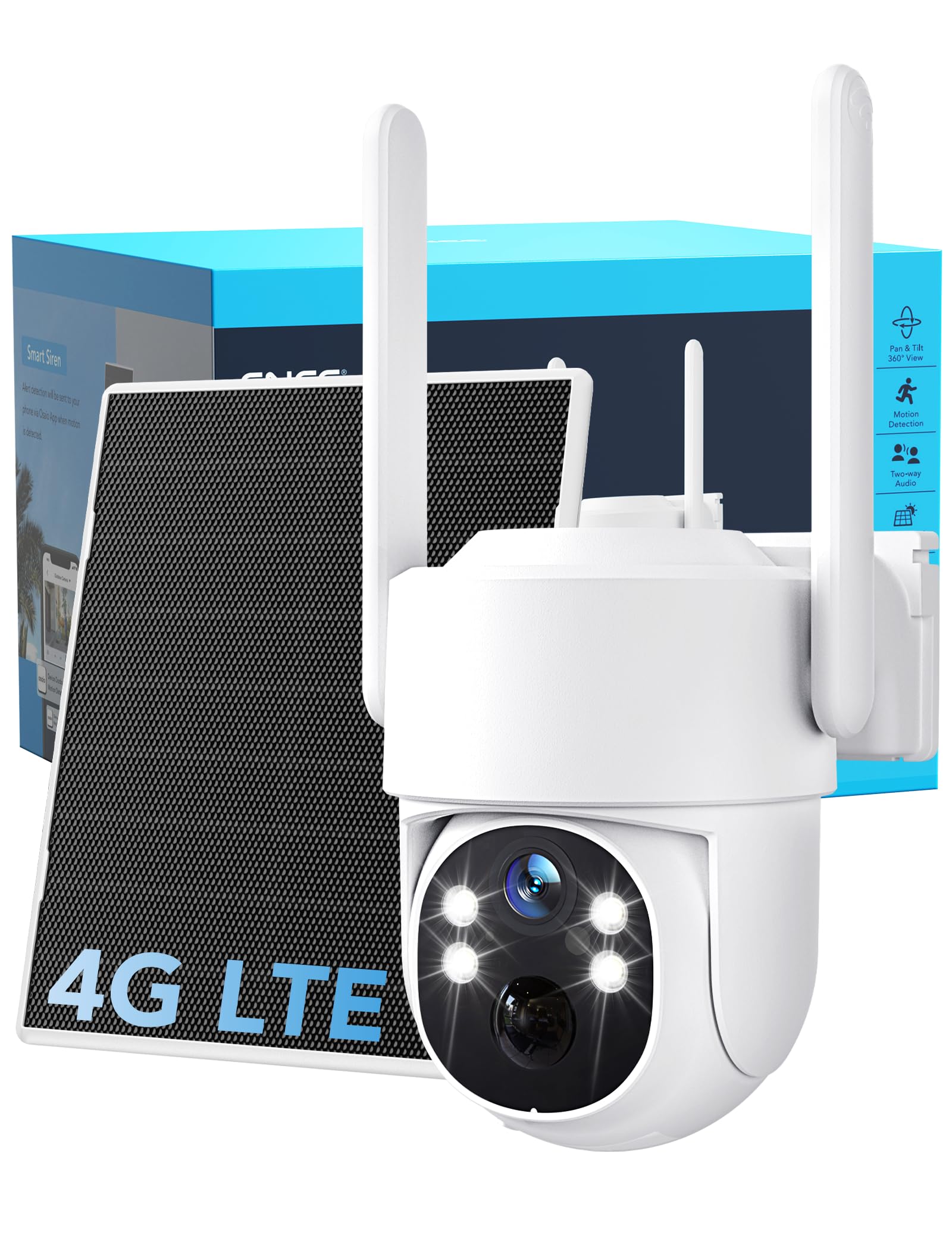 GNCC 4G LTE - Cámara de vigilancia solar para exteriores con tarjeta VSIM, cámara de vigilancia de 3 MP, sin batería WiFi para exteriores, giratorio 355°/90°, visión nocturna por infrarrojos, 2 vías