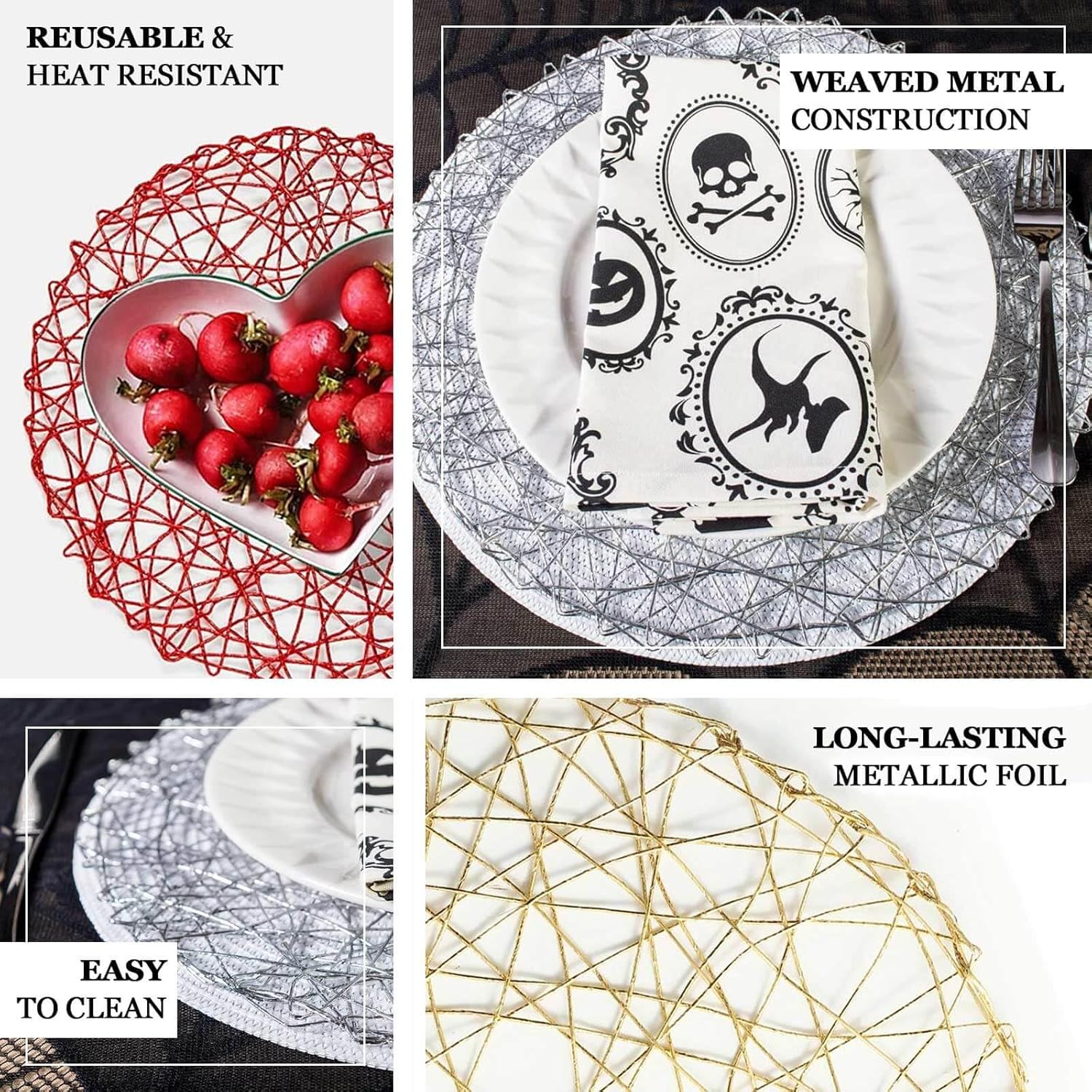 Gold 15'' Round Metallic String Placemats Set of 6