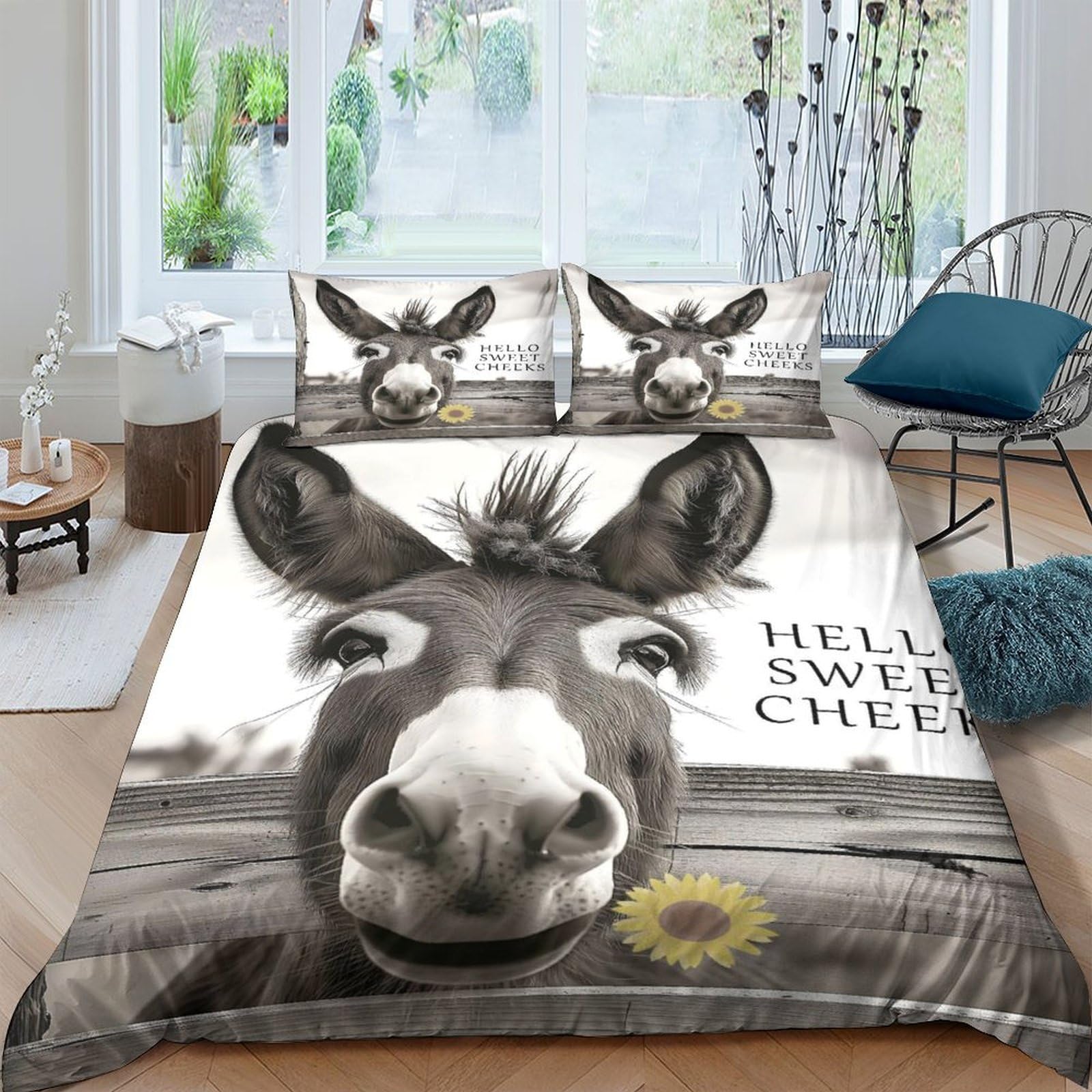Ctjqhvkz Style-2 3D Printed Donkey Face Fitted Sheet Microfiber Soft Slip-Resistant Sunflower Bed Cover For Bedroom Dorm Mattress Decor Single（135X200cm）