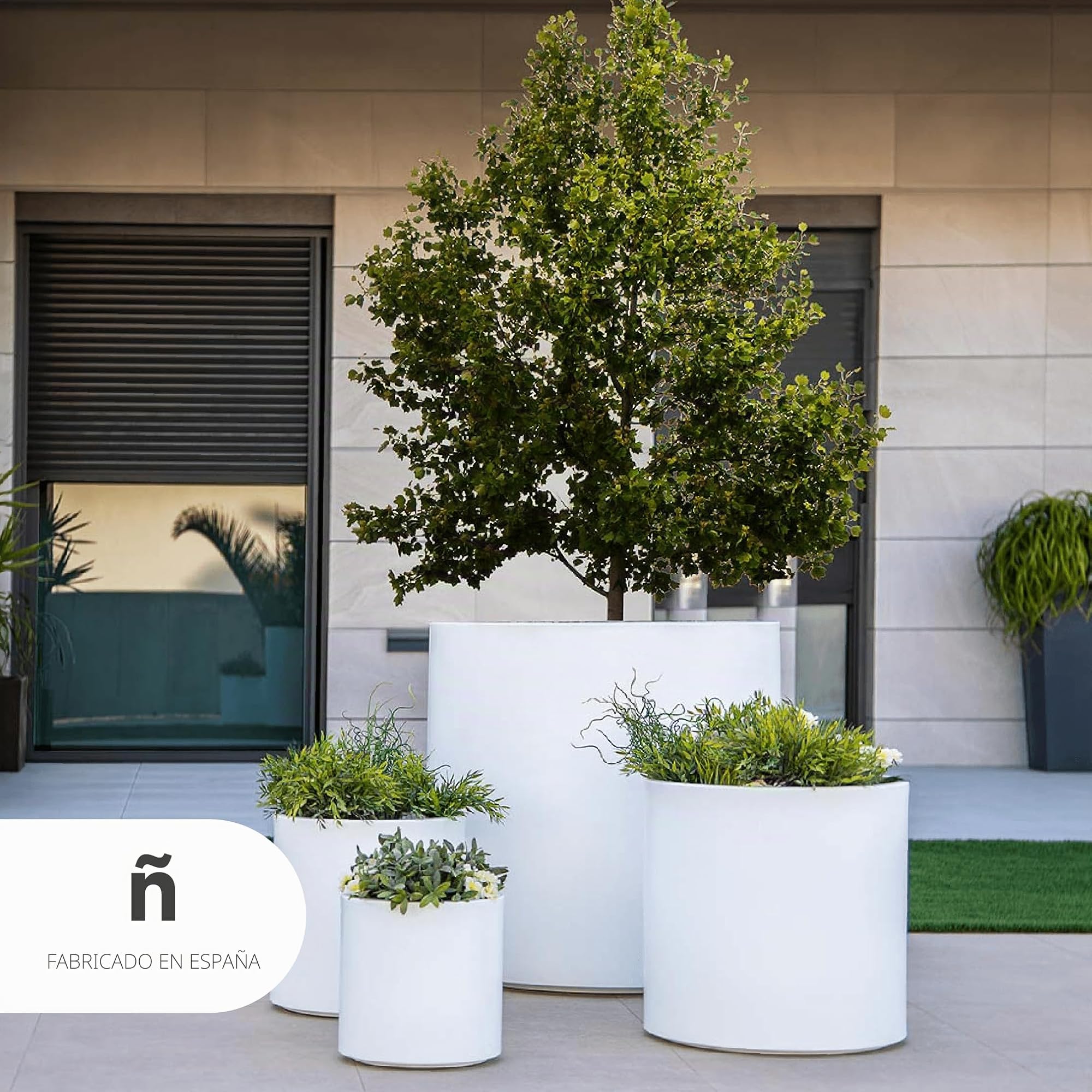 newgarden macetero Redondo Alto Blanco 40 x 80 cm, Maceta Alta para Exterior e Interior, terraza y jardín – Hortensia 40 High