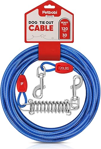 Petbobi Cable de amarre para perros de 30 pies Cable resistente para perro de hasta 120 libras, cable de metal para correa al aire libre con