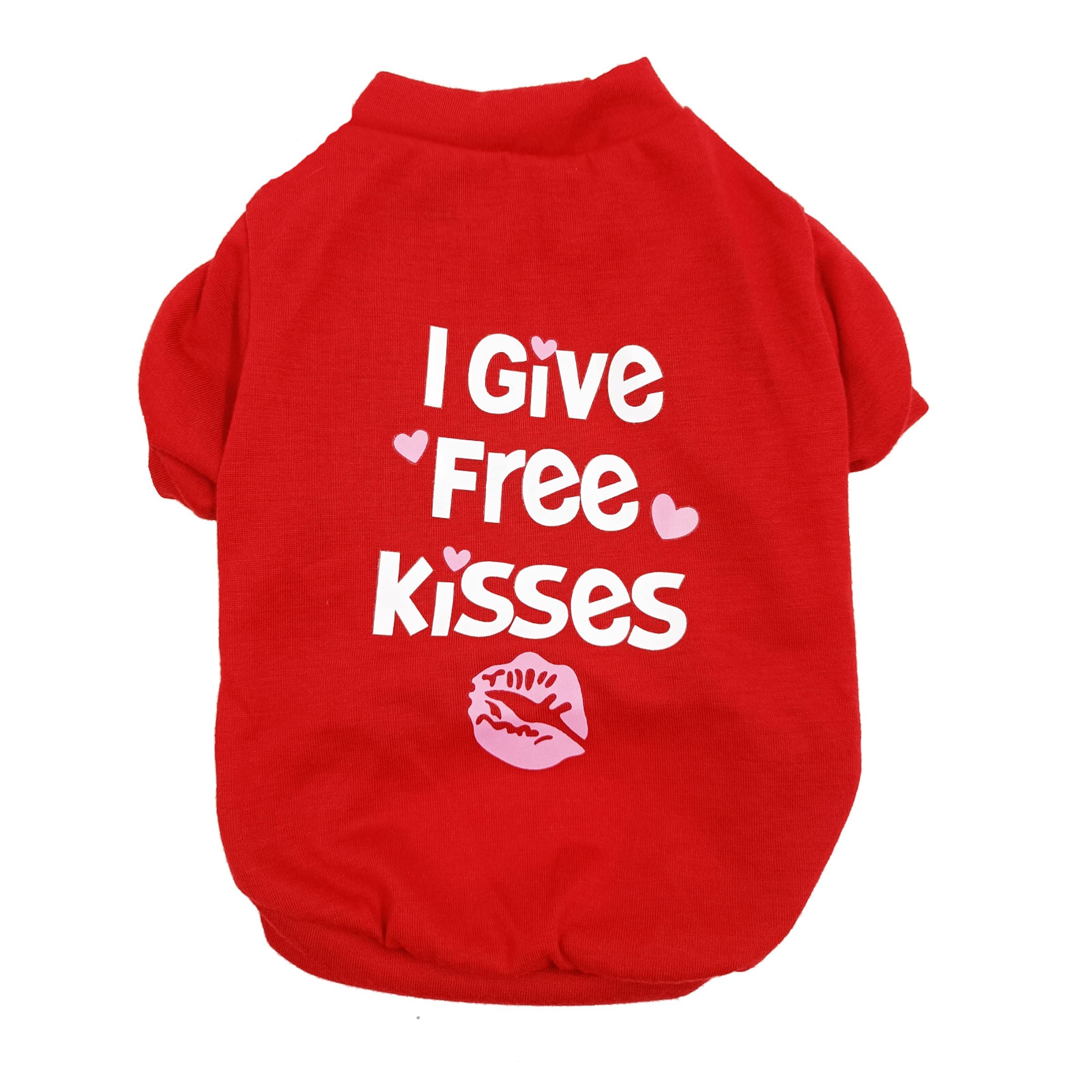 KUTKUT Small Dog & Cat Cotton T Shirt |Breathable I Give Free Kisses Printed Half Sleeves Tee Shirt for Small Dogs Shihtzu, Papillon, Pekingese,Cats(Red, Size:L, Chest Girth:45cm, Back Length:35cm) (B0993LXDMH) Amazon Price History, Amazon Price Tracker