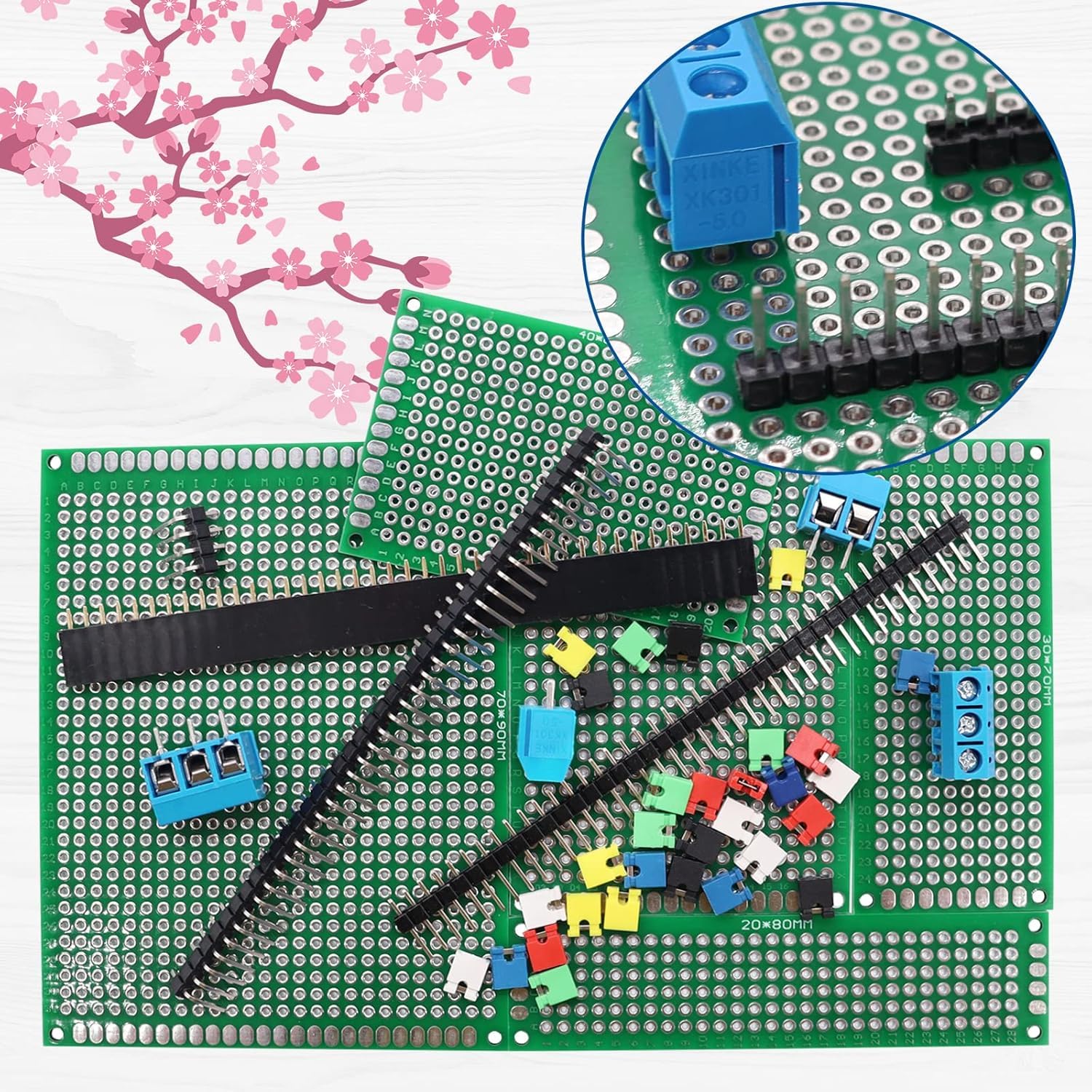 Kit 48 Pezzi Schede PCB Per Fai Da Te - 11 Schede Doppia Faccia, Morsettiere, Connettori, Per Progetti Elettronici