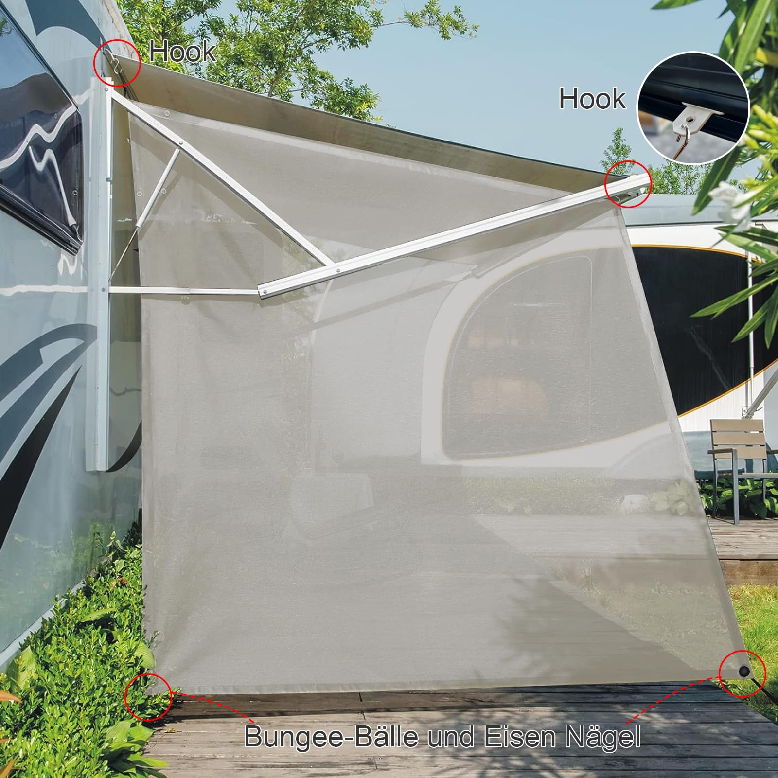 SHADEPLUS Sonnenschutz Wohnmobil Seitenwand Markise, Beige Mesh Seitenteil, Universal Wohnwagen Seitenteil, UV-Schutz und Sichtschutz Sunblocker : 