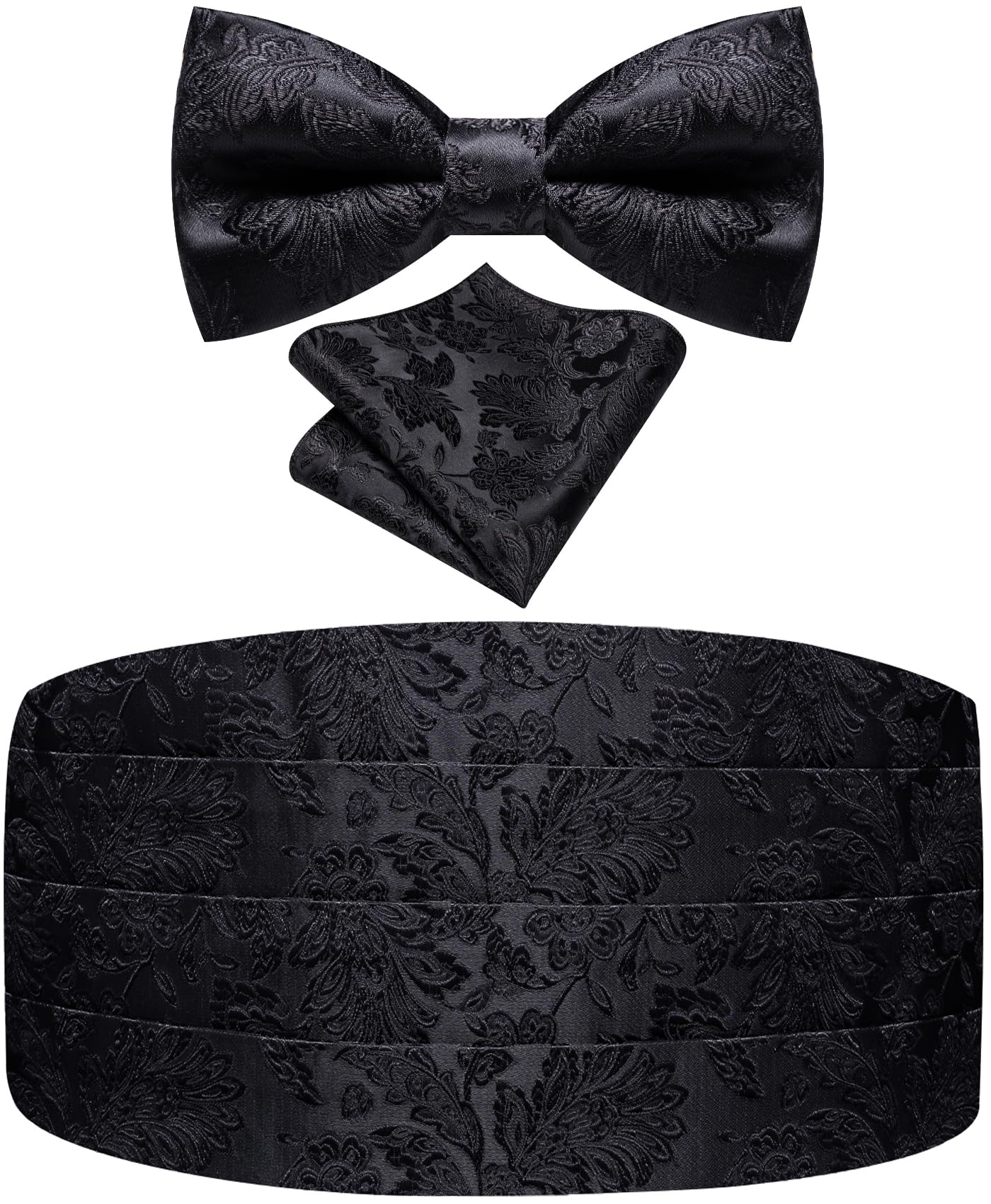 Paisley Floral Tuxedo Cummerbund Bow Tie Pocket Square Set for Men