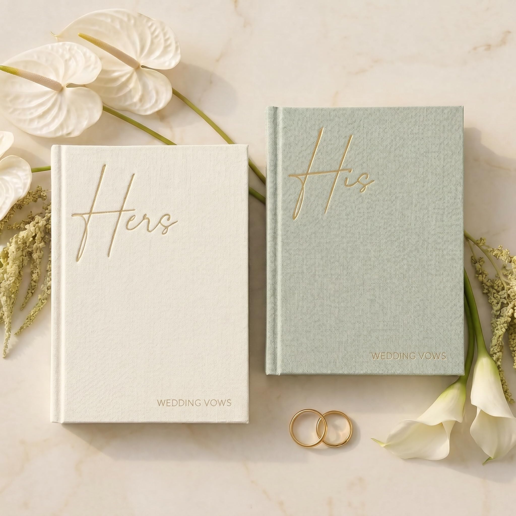 Elegante Hochzeits-Gelübdebücher aus Leinen mit Goldfolien-Schriftzug – perfekte Größe für Sie und Ihn mit vielen Seiten, um zu schreiben, was auf Ihrem Herzen liegt – eine schöne Ergänzung für den