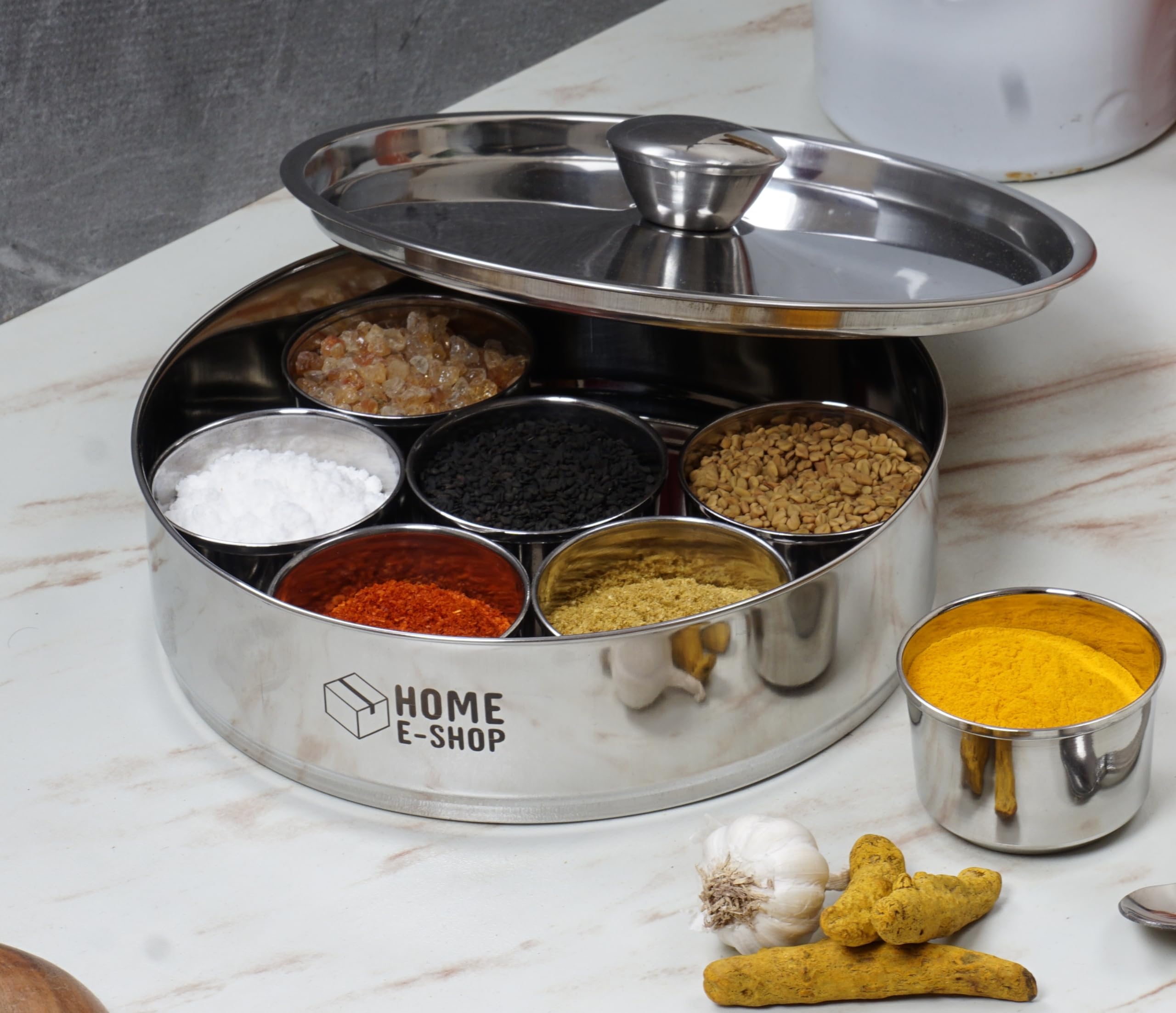 Home E-Shop Masala Box For Kitchen Stainless Steel|Masala Dabba Steel|Spice Box Steel|Spice Organizer Steel|Spice Container Steel||Masala Dani|7In1, 2 Spoons|Medium (1.3 Ltr|20Cm),Silver (B0CRM65LTF) Amazon Price History, Amazon Price Tracker