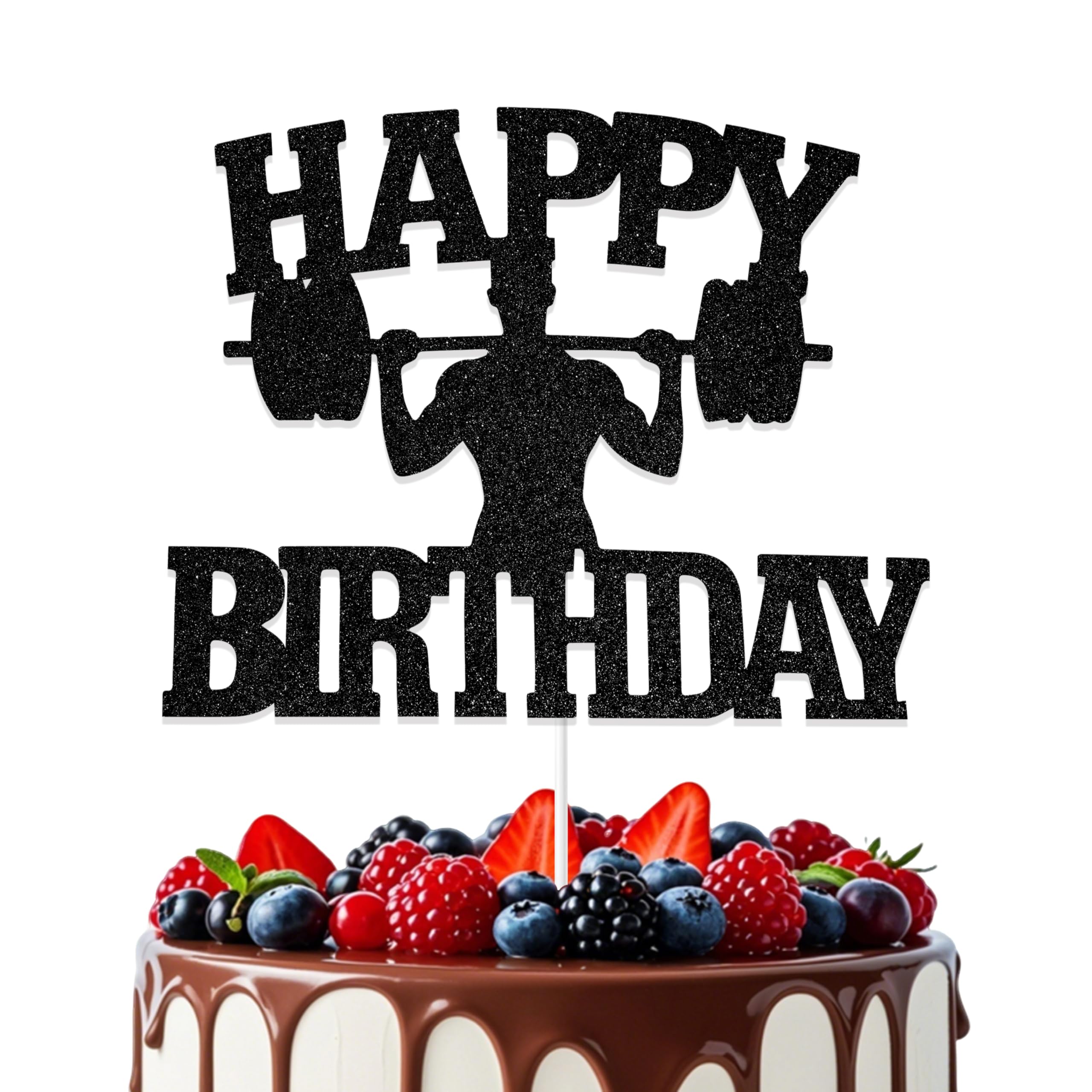 Aumccxz Fitness Theme Happy Birthday Cake Topper Fitness theme Baby Shower Gender Reveal Party Decorations Gym Birthday Party Decorations Black