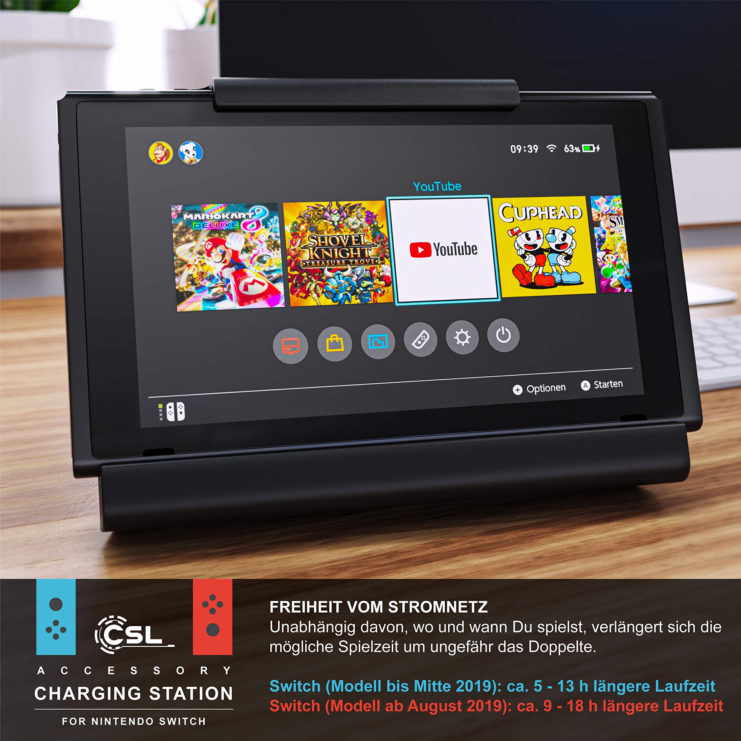 CSL - 10000 mAh Nintendo Switch Akku Hülle - tragbare Powerbank – Switch Charge -Ladegerät - mit Joy-Con-Griffen - Anpassbarer Ständer - Card Steckplätze - Akku Hülle Ladegerät