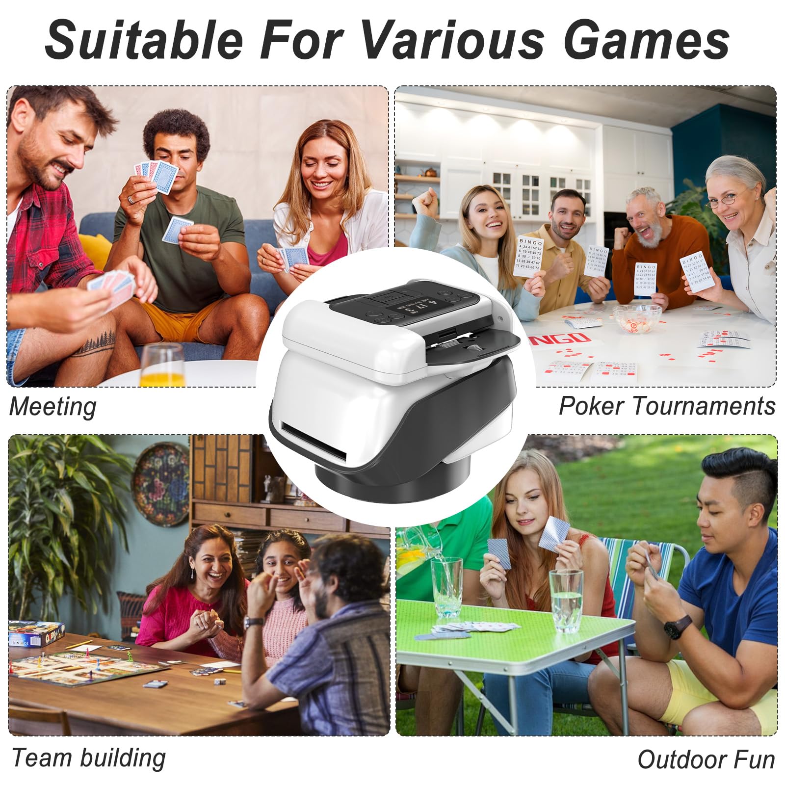 Repartidor y Barajador 2 en 1 Repartidor Automático de Cartas Mezclador Automático de Cartas Giro 360° para 1-3 Barajas,2-12 Jugadores Silencioso,Póker, Blackjack,UNO, Texas Hold'em